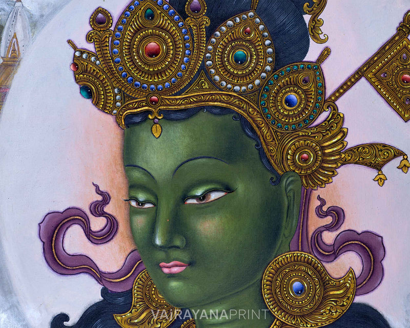 Green Tara Female Buddha Of Enlighten Activity Paubha Print | Green Tara, The Mother Of All Buddhas