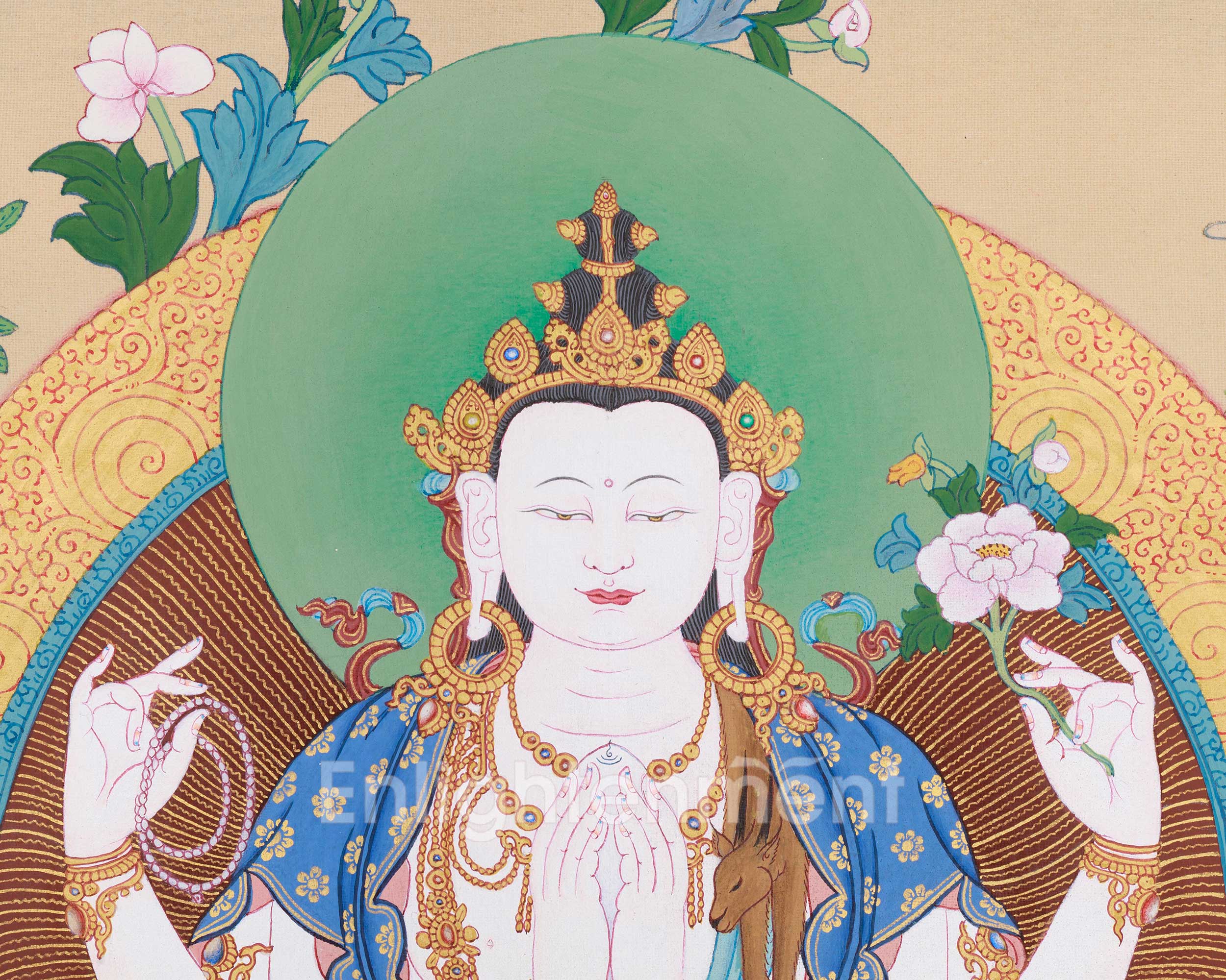 Bodhisattvas Chenrezig, Manjushri, and Vajrapani | Thangka of Divine Trio