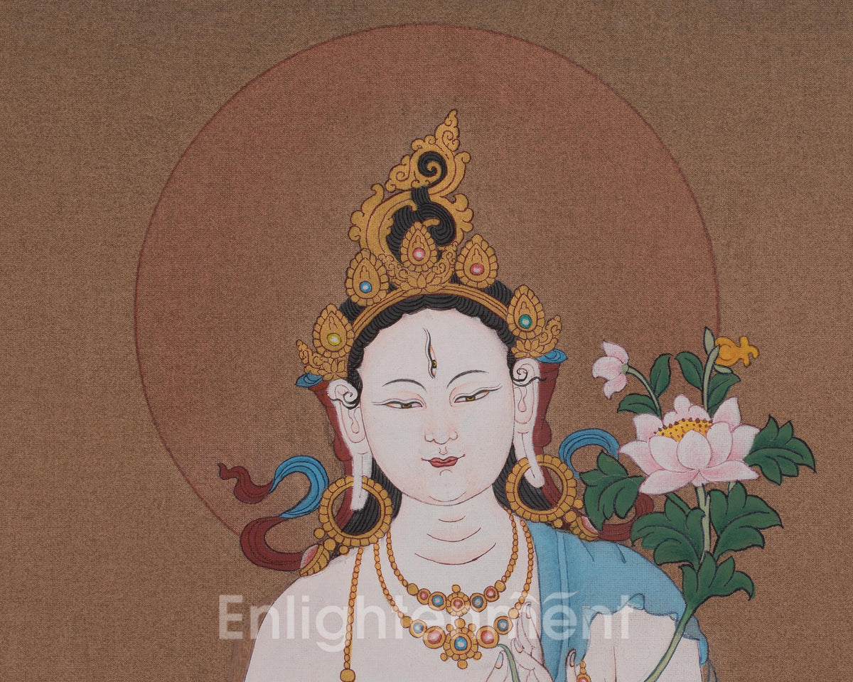 Tibetan Sita Tara Thangka | White Tara Compassion and Healing Artwork