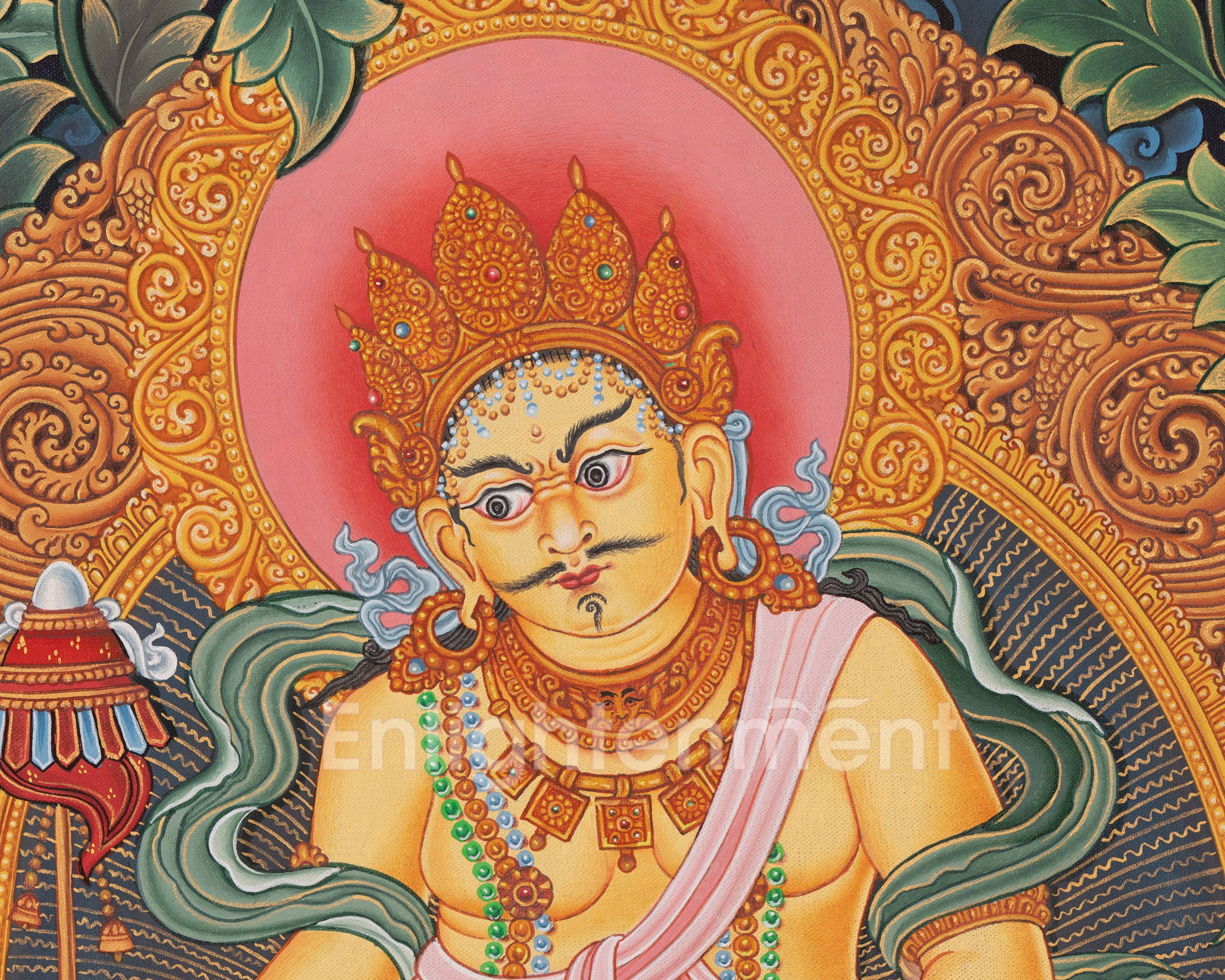 Kubera Thangka | Dzambhala With Mongoose | Original Handpainted Decor