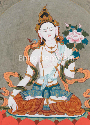 Graceful White Tara Thangka | Hand-Painted Traditional Tibetan Art | nvoking Divine Feminine Blessing