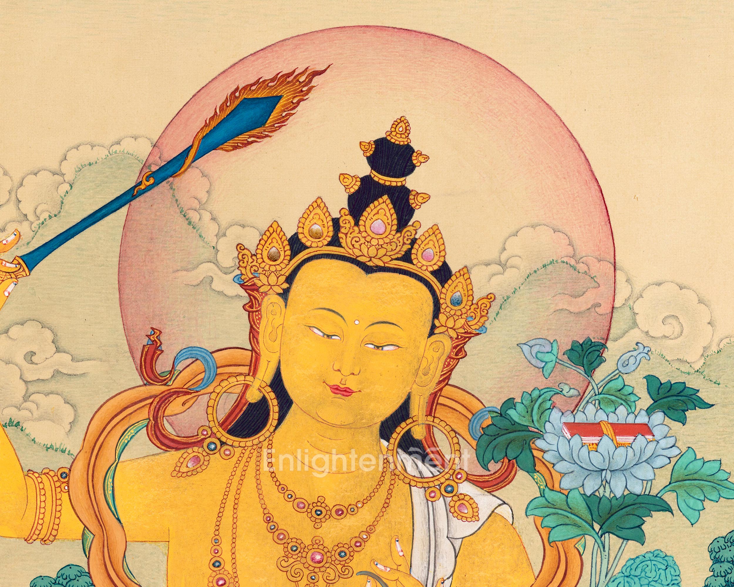 Buddha To Be, Manjushri Thangka | Bodhisattva Artwork for Home Decor | Vajrayana Buddhism