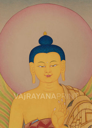 Enlightened Standing Buddha Shakyamuni Thangka Print | Giclee Cotton Canvas