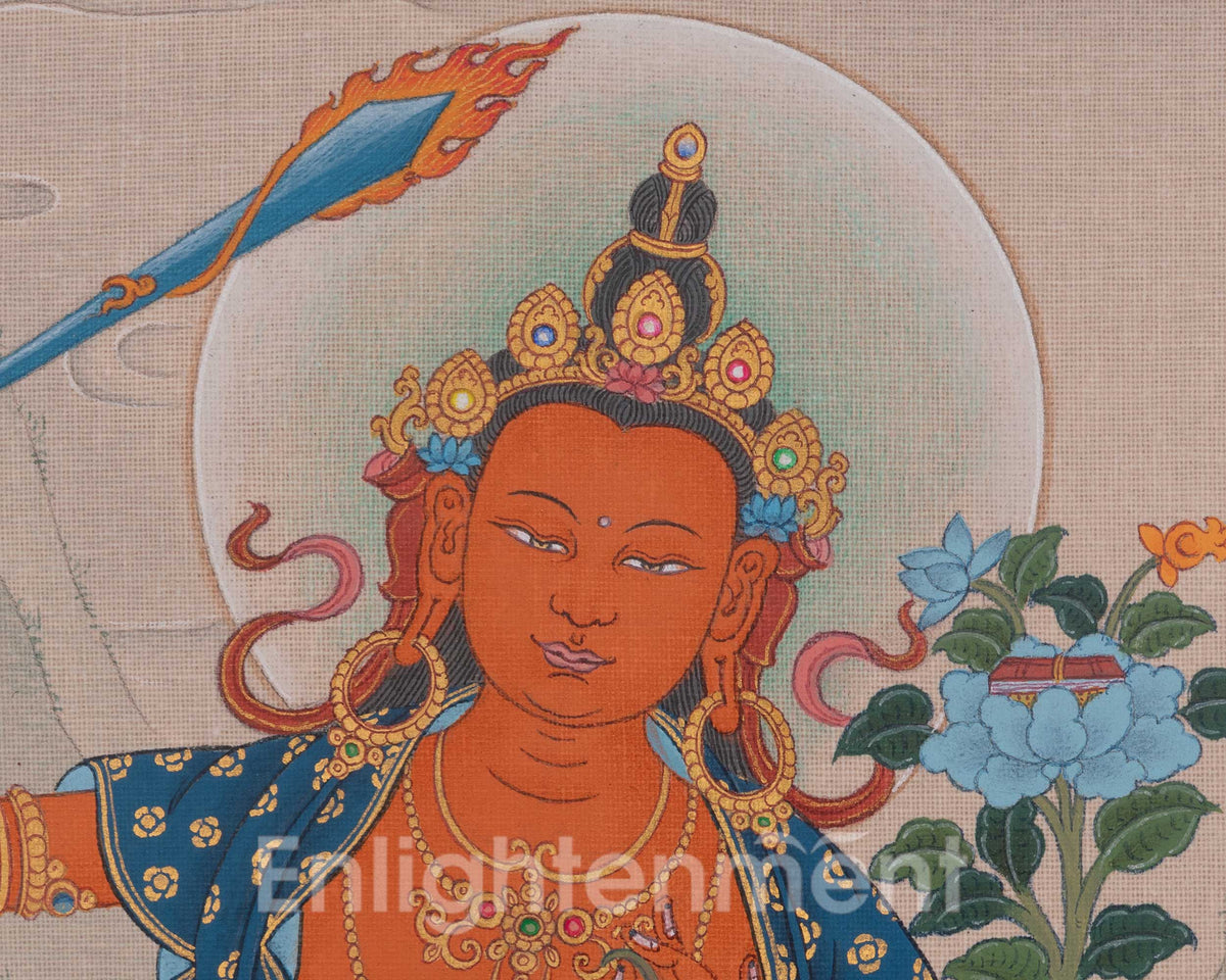 Buddhist Manjushri Meditation Art | Sword Of Wisdom | Bodhisattva Deity Thangka