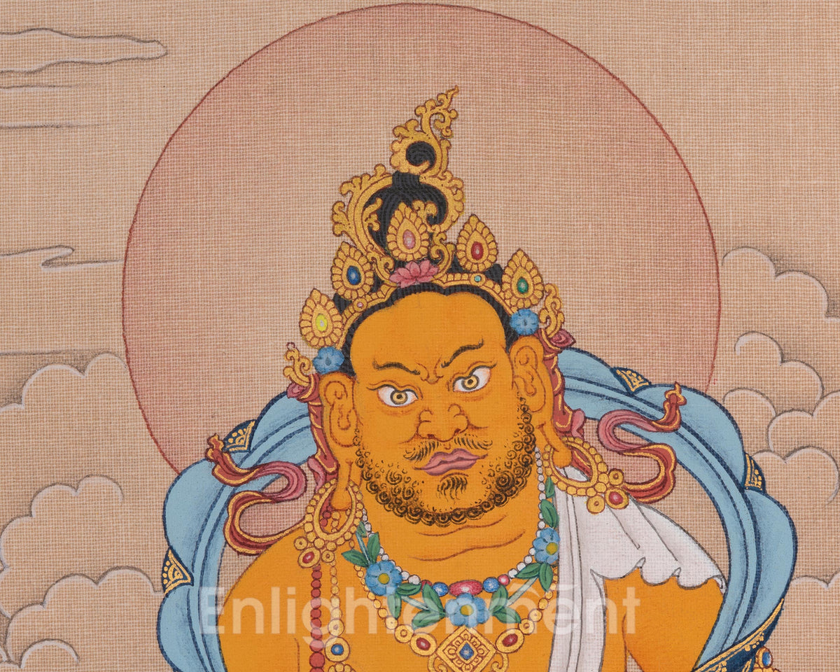 Dzambhala Sacred Thangka | Buddhist Wealth Deity of Prosperity and Generosity | Hand-painted Artwork