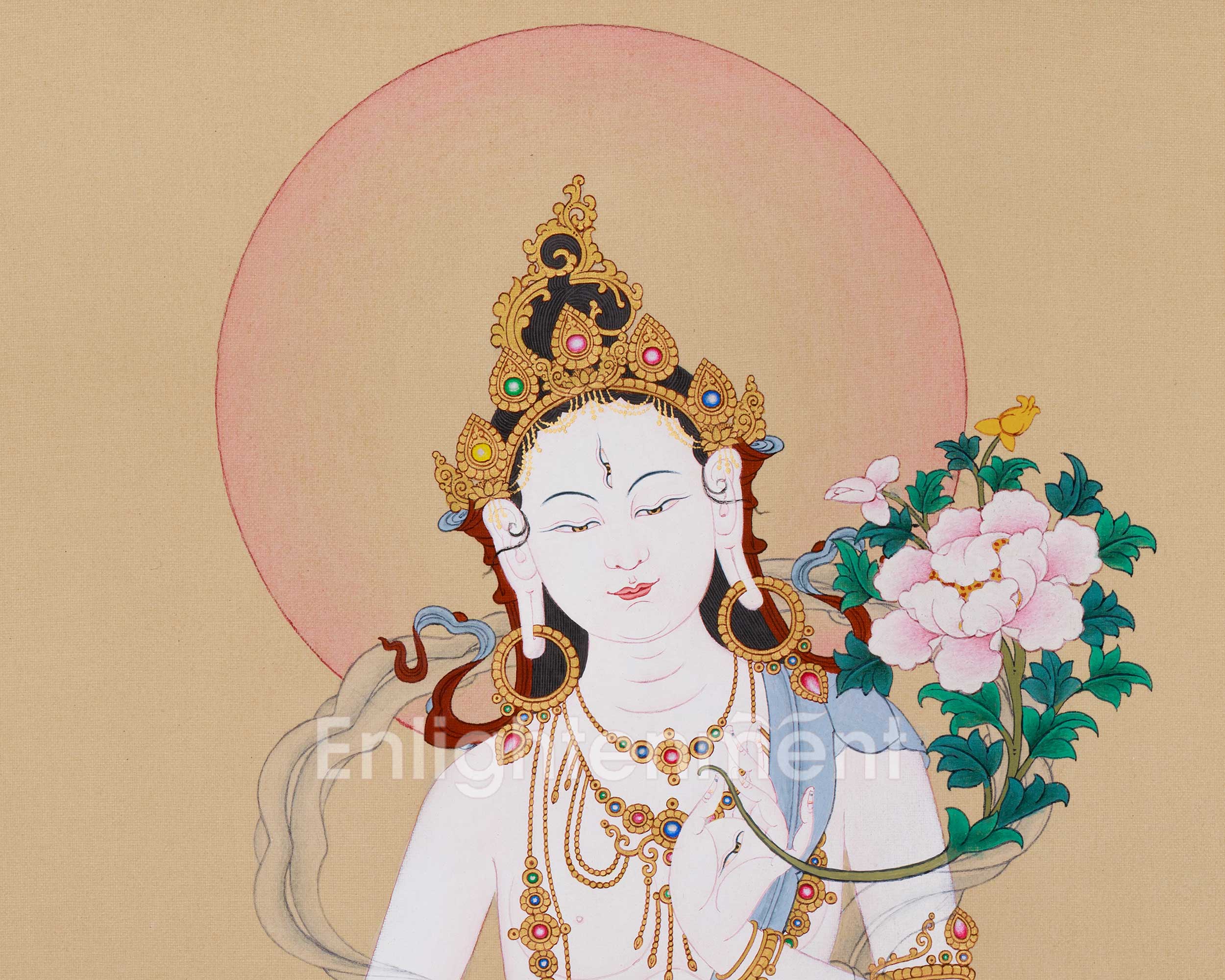 Seven-Eyed Goddess White Tara Thangka | Tibetan Female Buddha Who Sees All and Heals All