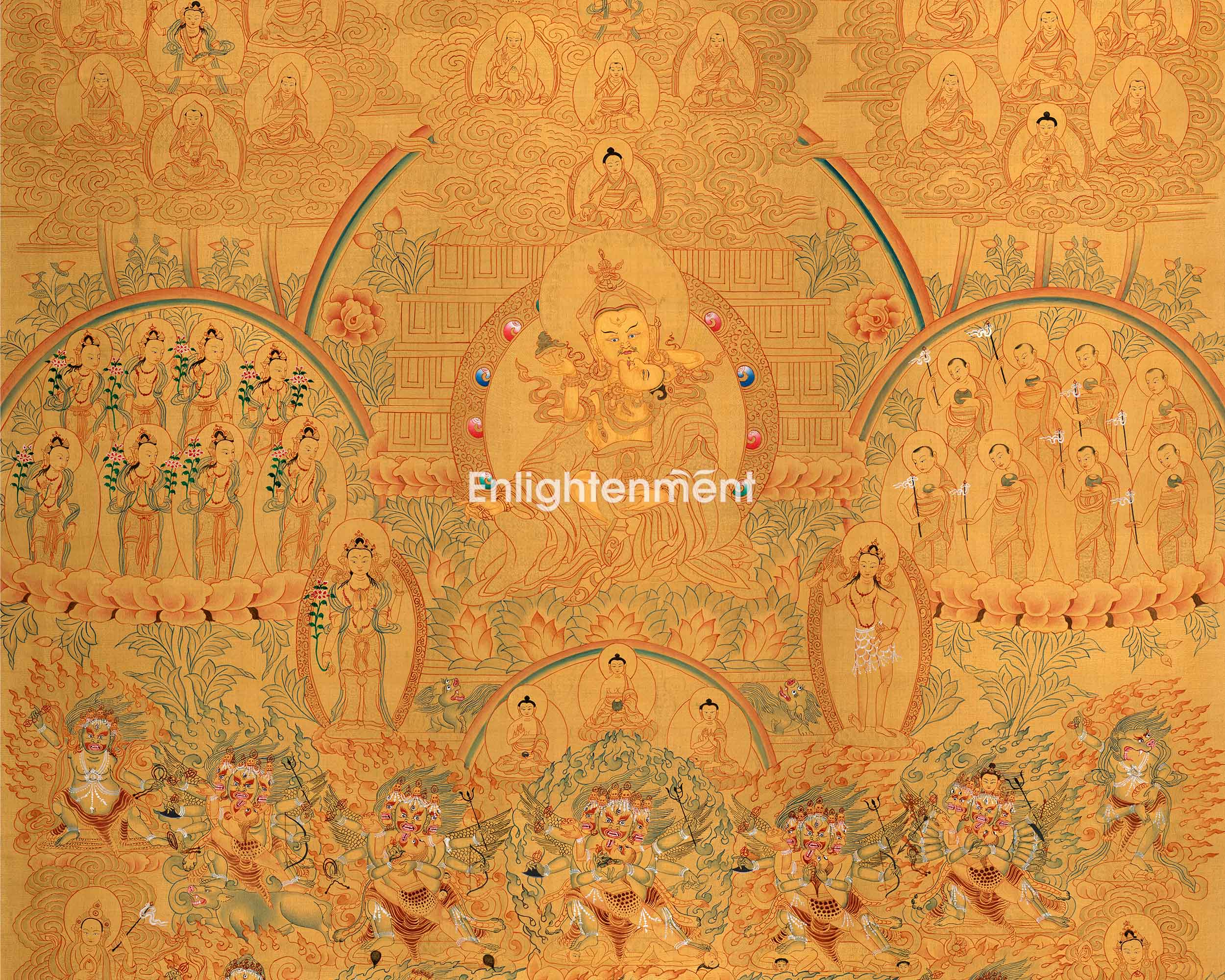 Guru Padmasambhava Lineage Tree Thangka | Hand-painted Buddhist Art | Fine Art For Wall Decor