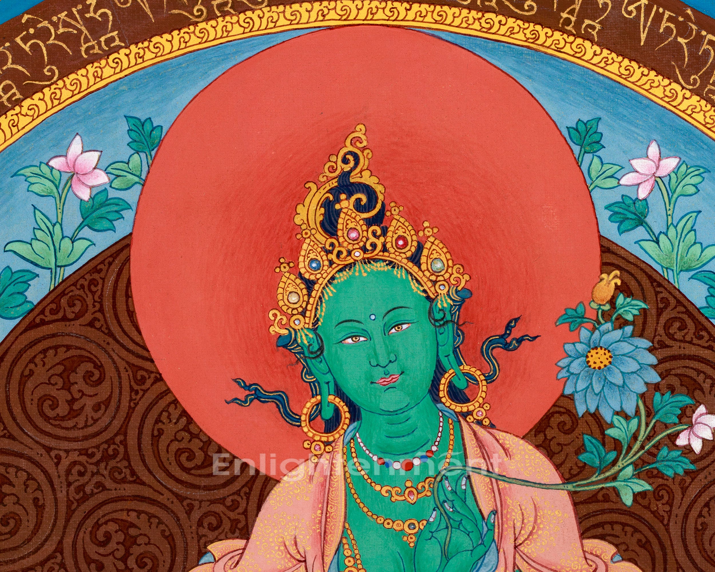 Unique Mantra-Mandala Tara Thangka | Mother Green Tara Artwork