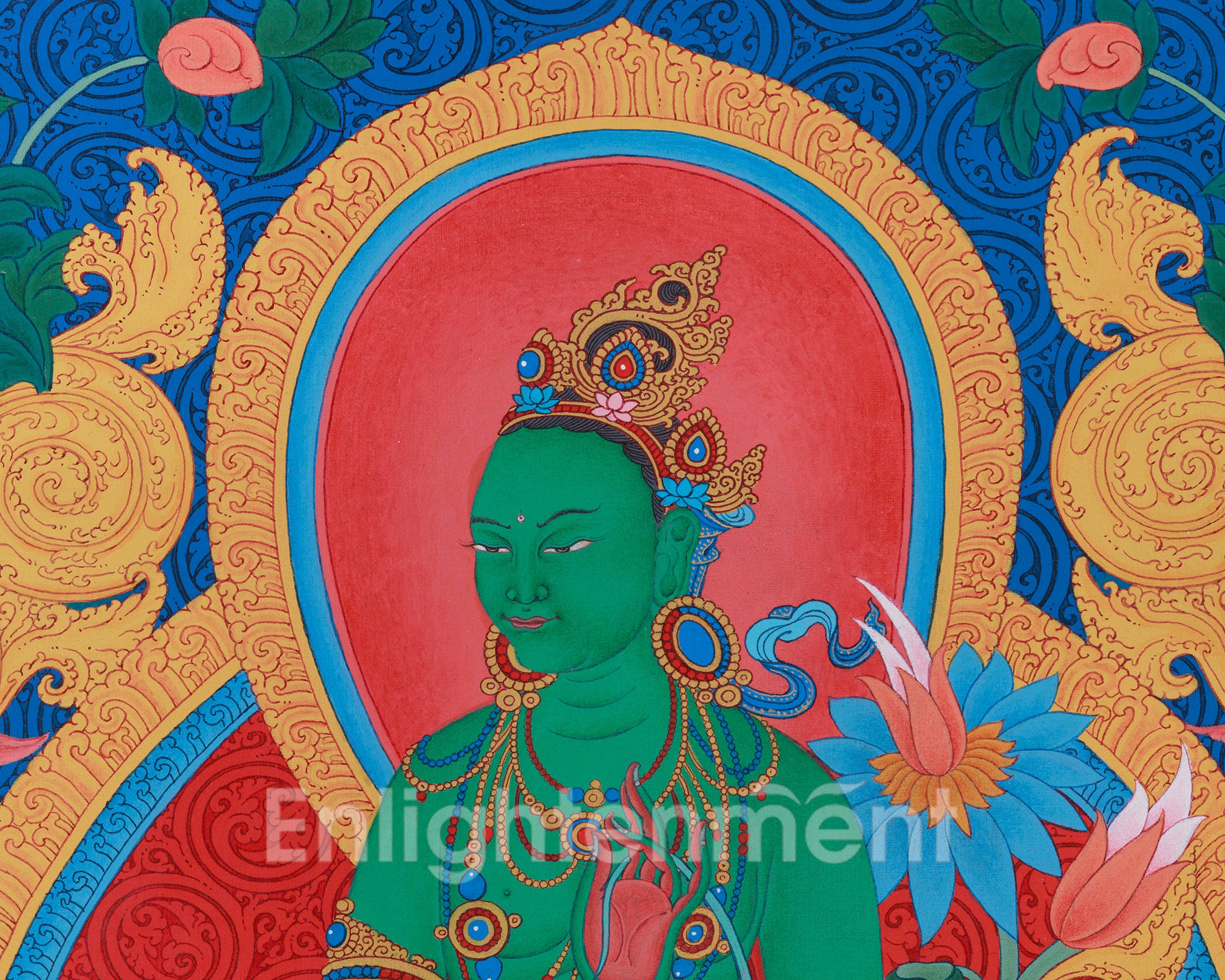 Divine Standing Green Tara Painting | The Goddess of Compassion and Swift Protection