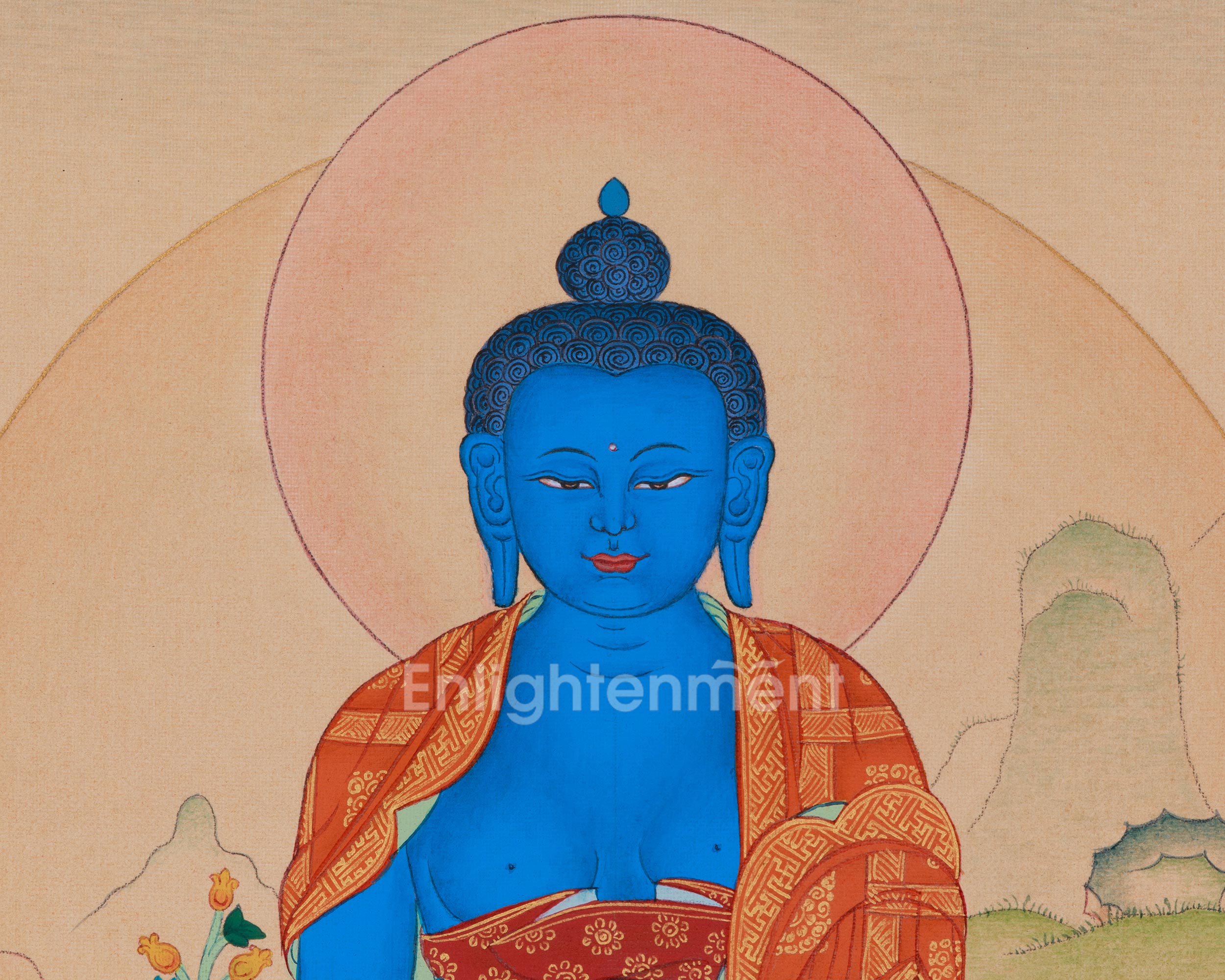 33cm Blue Healing Buddha, Bhaisajyaguru Thangka | Supreme Healer