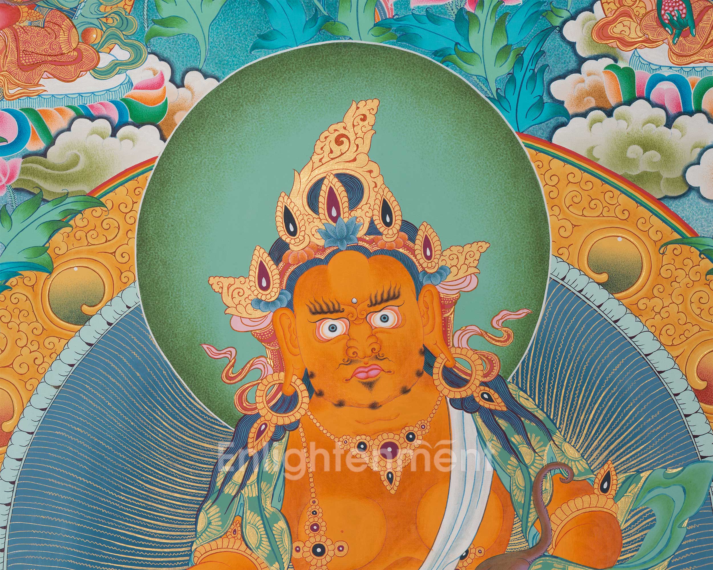 High-Quality Big Five Dzambala Thangka Painting | Tibetan Kubera Thangka | God of Wealth |