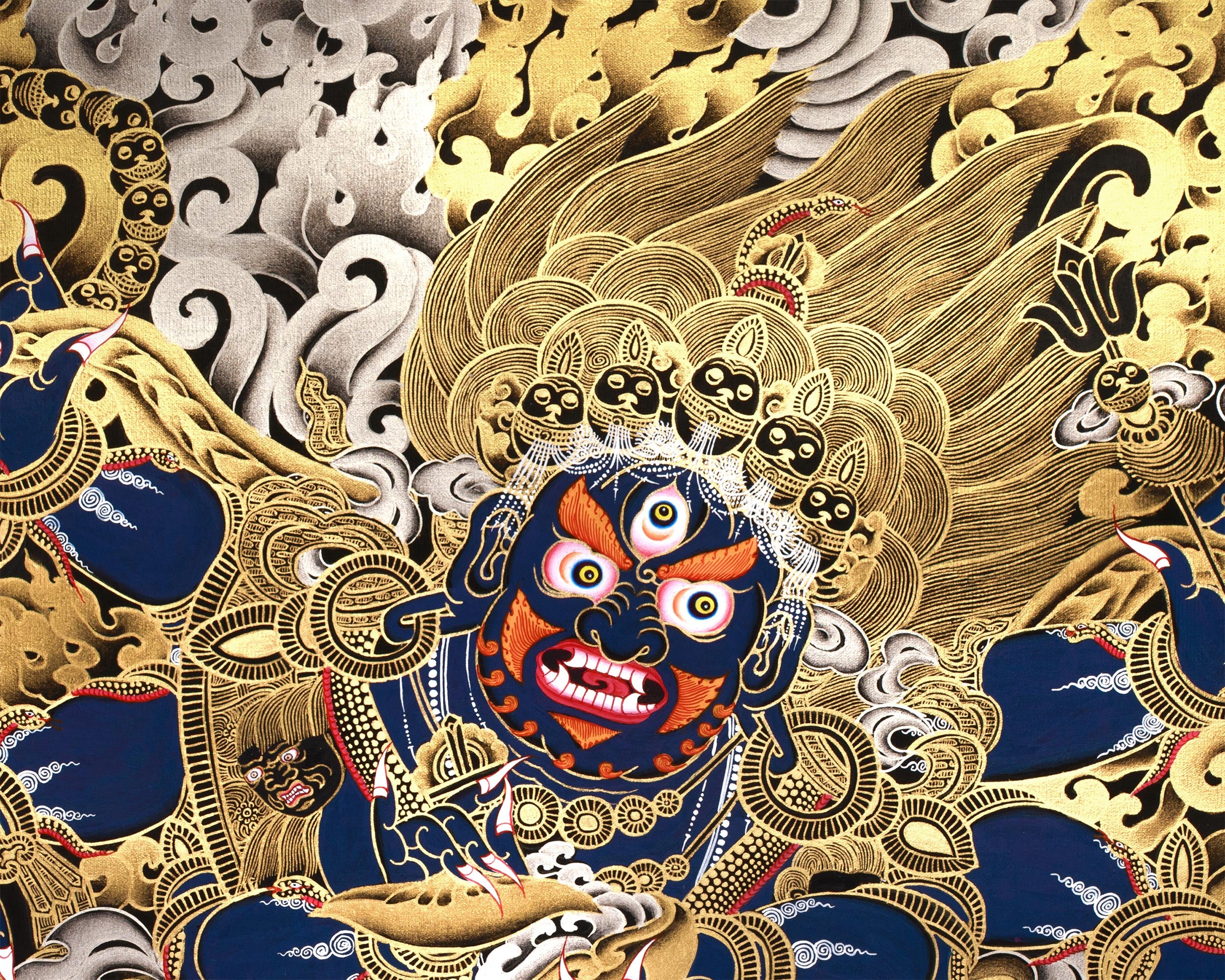 Fierce Guardian Mahakala | Pure Silver & Gold Embellishments | The Ultimate Protector of the Dharma