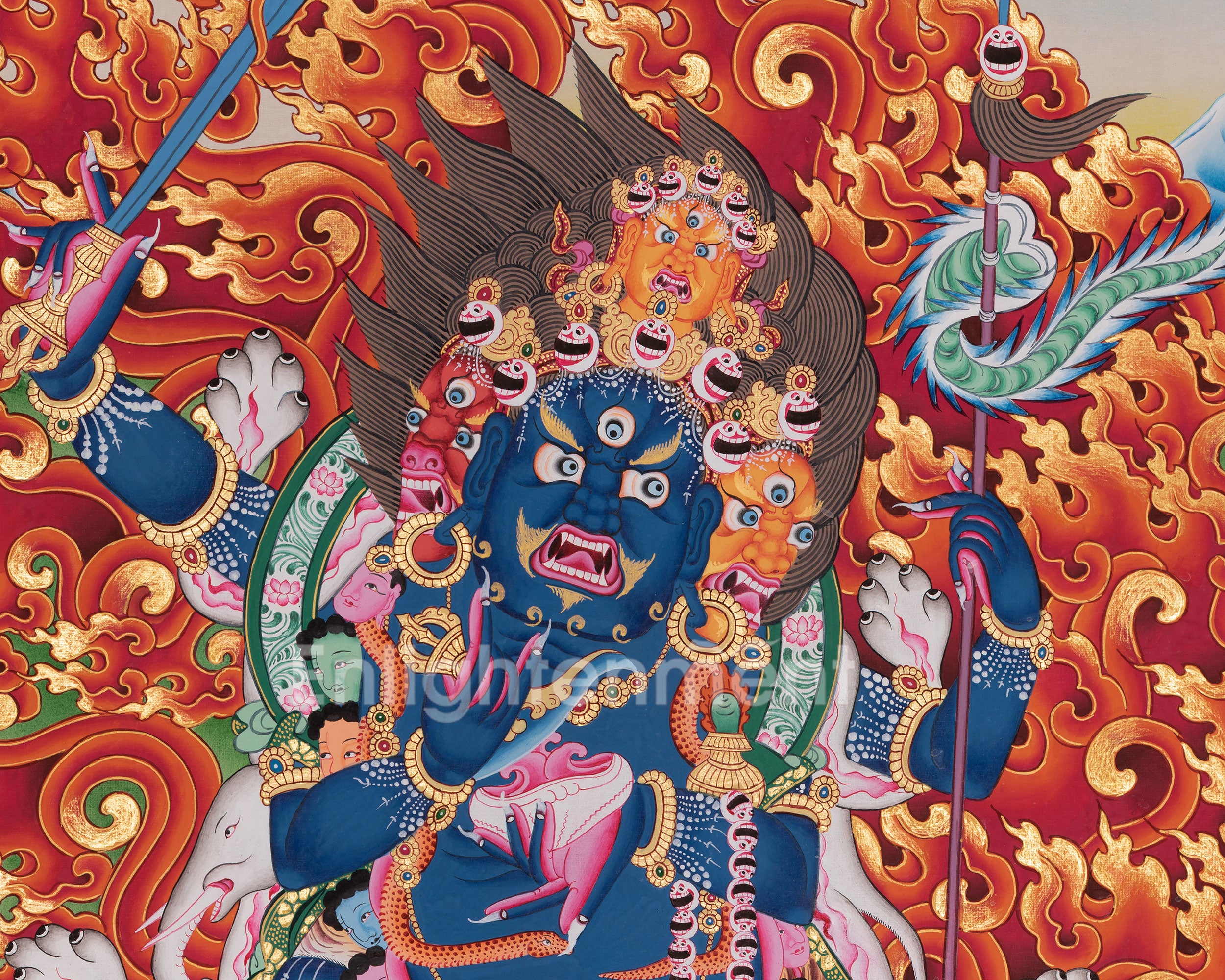 Wrathful Deity Four Armed Mahakala thangka | Powerful Protector