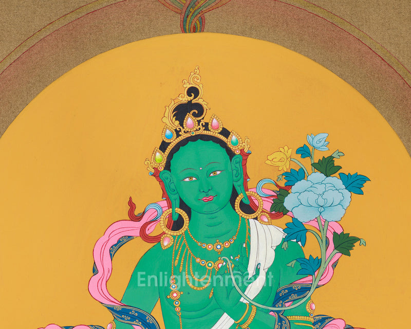 Tara Buddha Thangka | Hand-Painted Green Tara Artwork