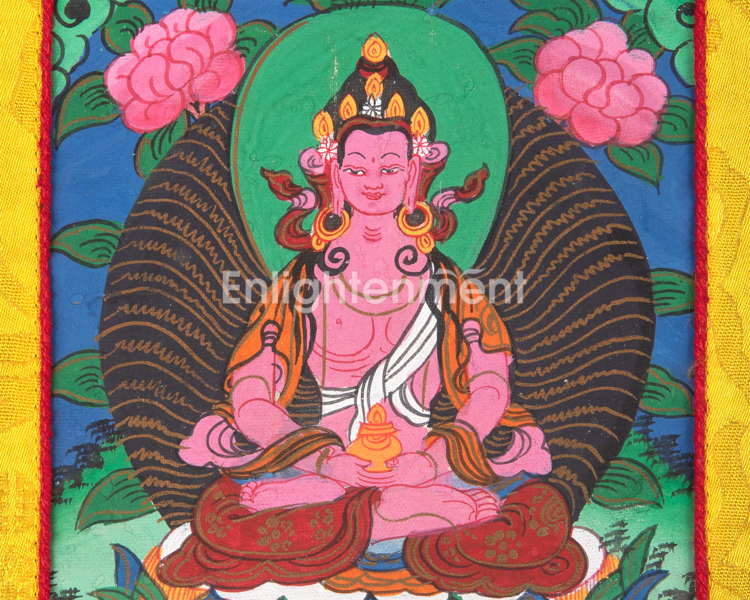 Vintage Amitayus Buddha Painting | Buddha of Longevity on Brocade