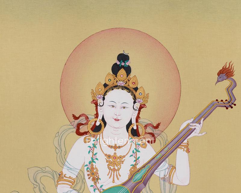 Exclusive Saraswati Thangka | Traditional Lhasa's Stone Pigments