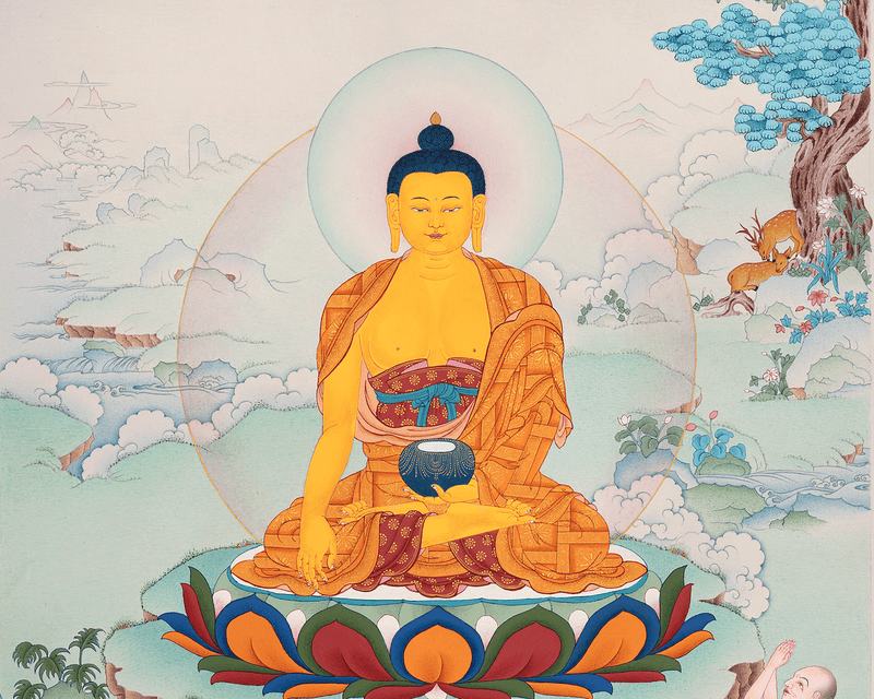 Hand-painted Buddha Shakyamuni Thangka | Karma Gardi Style Artwork on Canvas