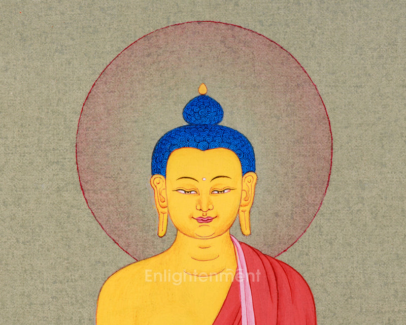 Unique Shakyamuni Buddha Thangka | Original Artwork | Small Cotton Canvas