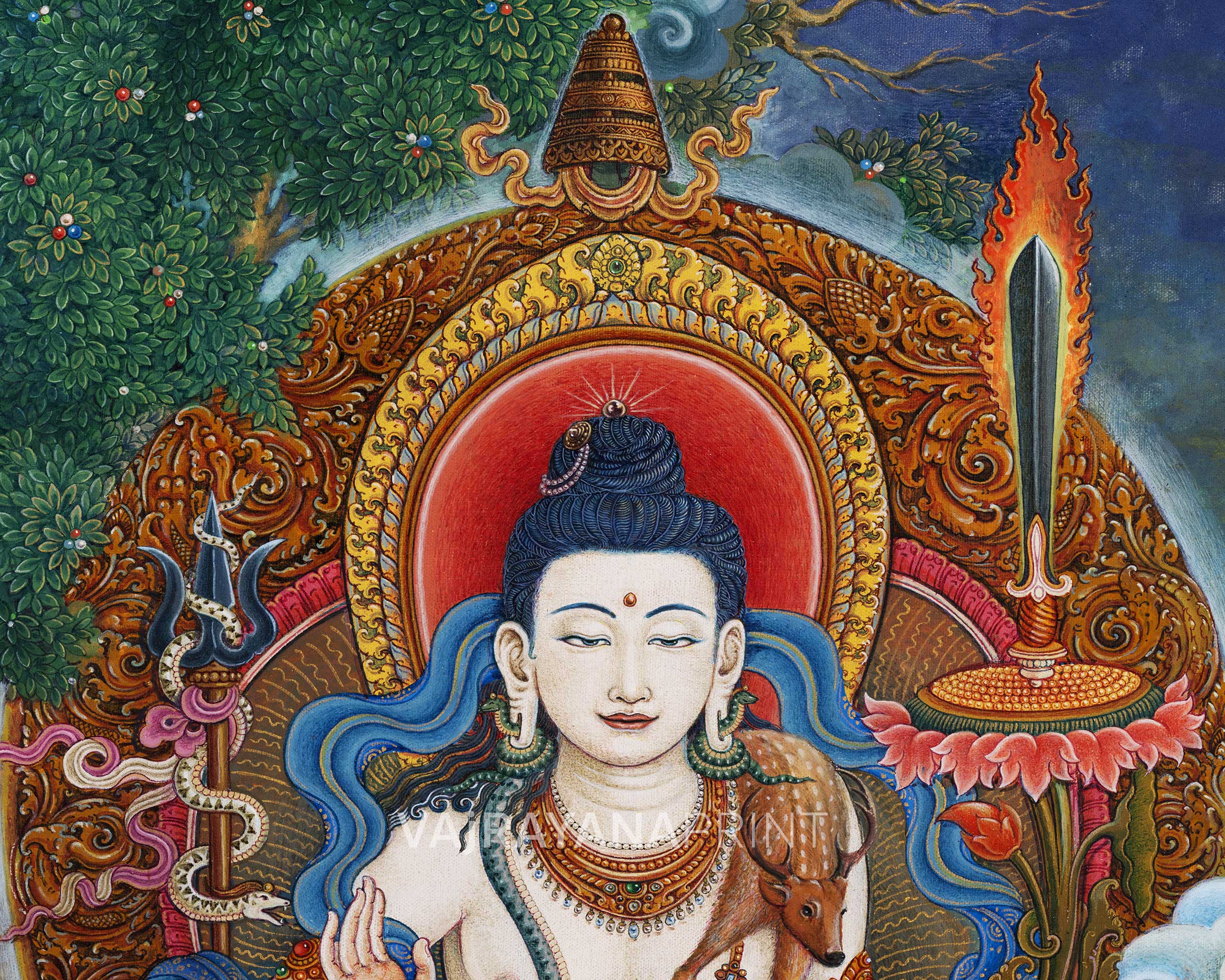 Simhanada Avalokiteshvara Seated On A Roaring Lion Print | Himalayan Art For Healing Practice