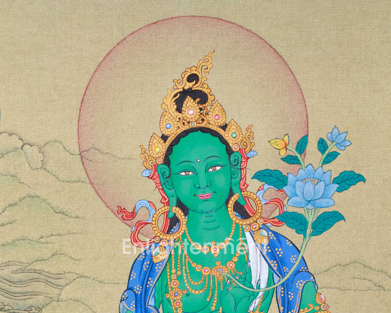 Hand Painted Small Thangka of Green Tara