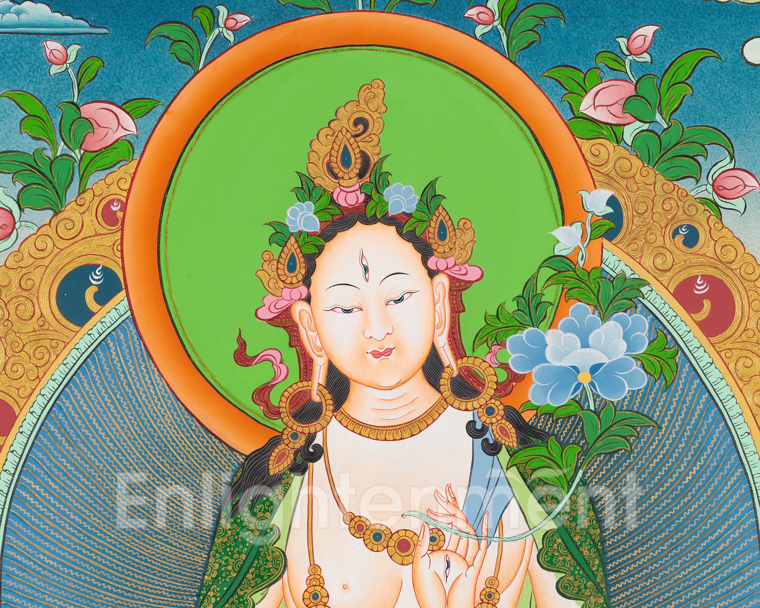 Hand-Painted White Tara (Sita Tara) Thangka | Female Buddhist Deity of Longevity