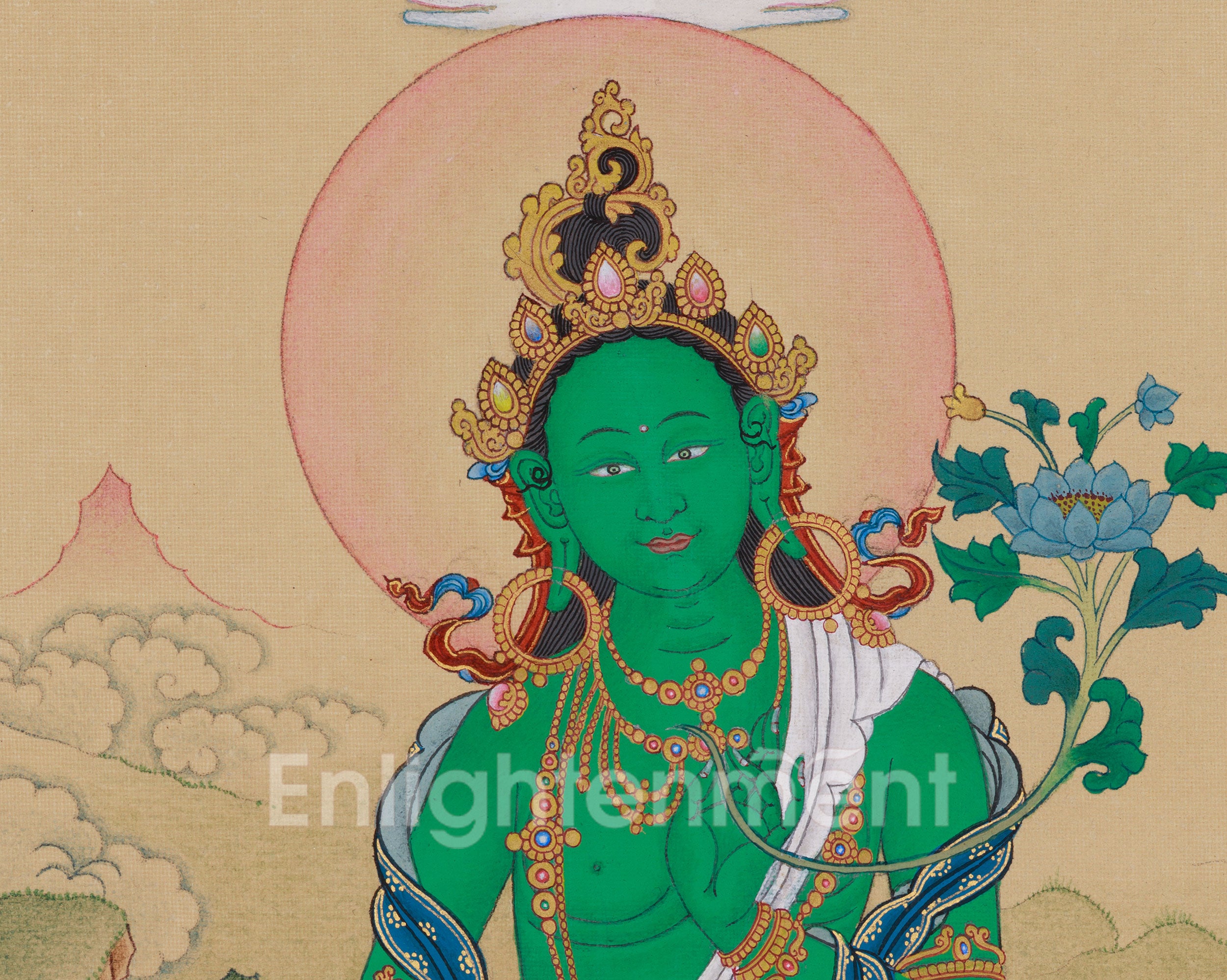Green Tara with Amitabha Buddha Painting | Compassionate Deity and Buddha of Infinite Light