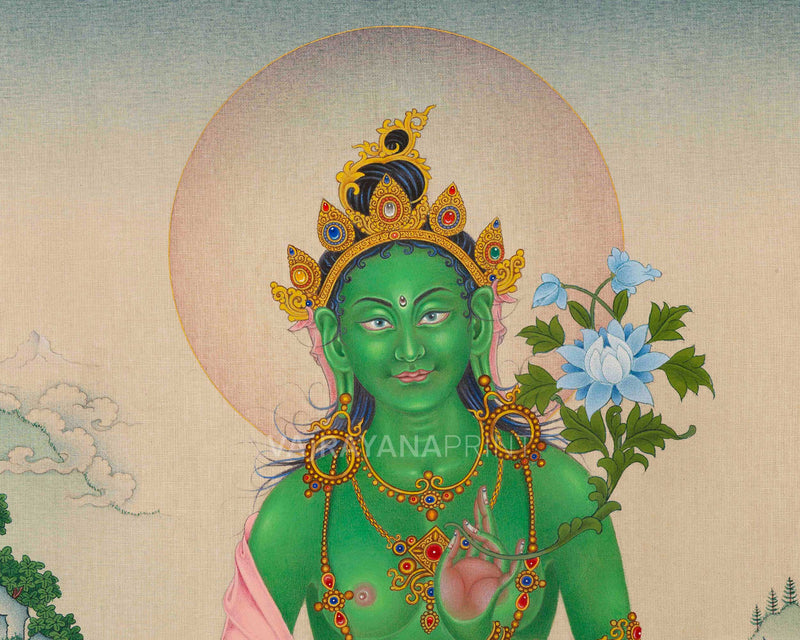 Magnificent Tara Thangka Set | Green & White Tara Canvas Print