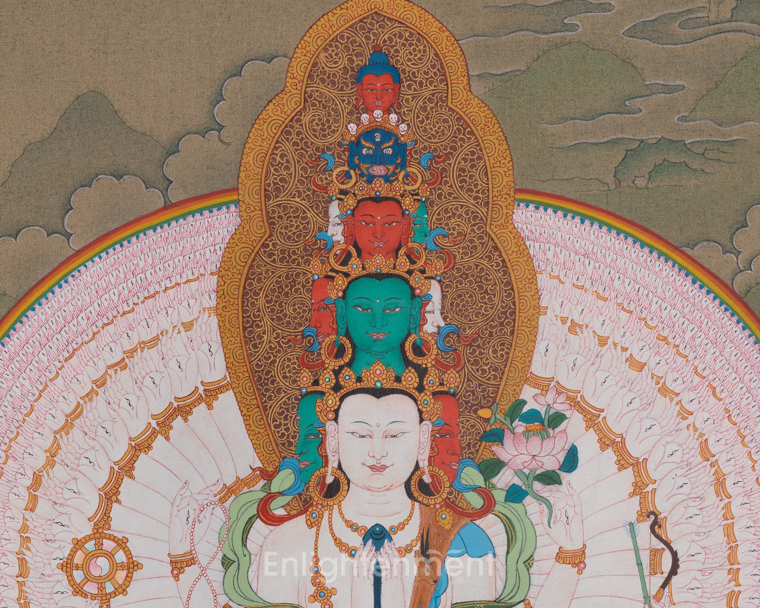 1000 Armed Avalokiteshvara Artwork | Hand-Painted Tibetan Spiritual Thangka