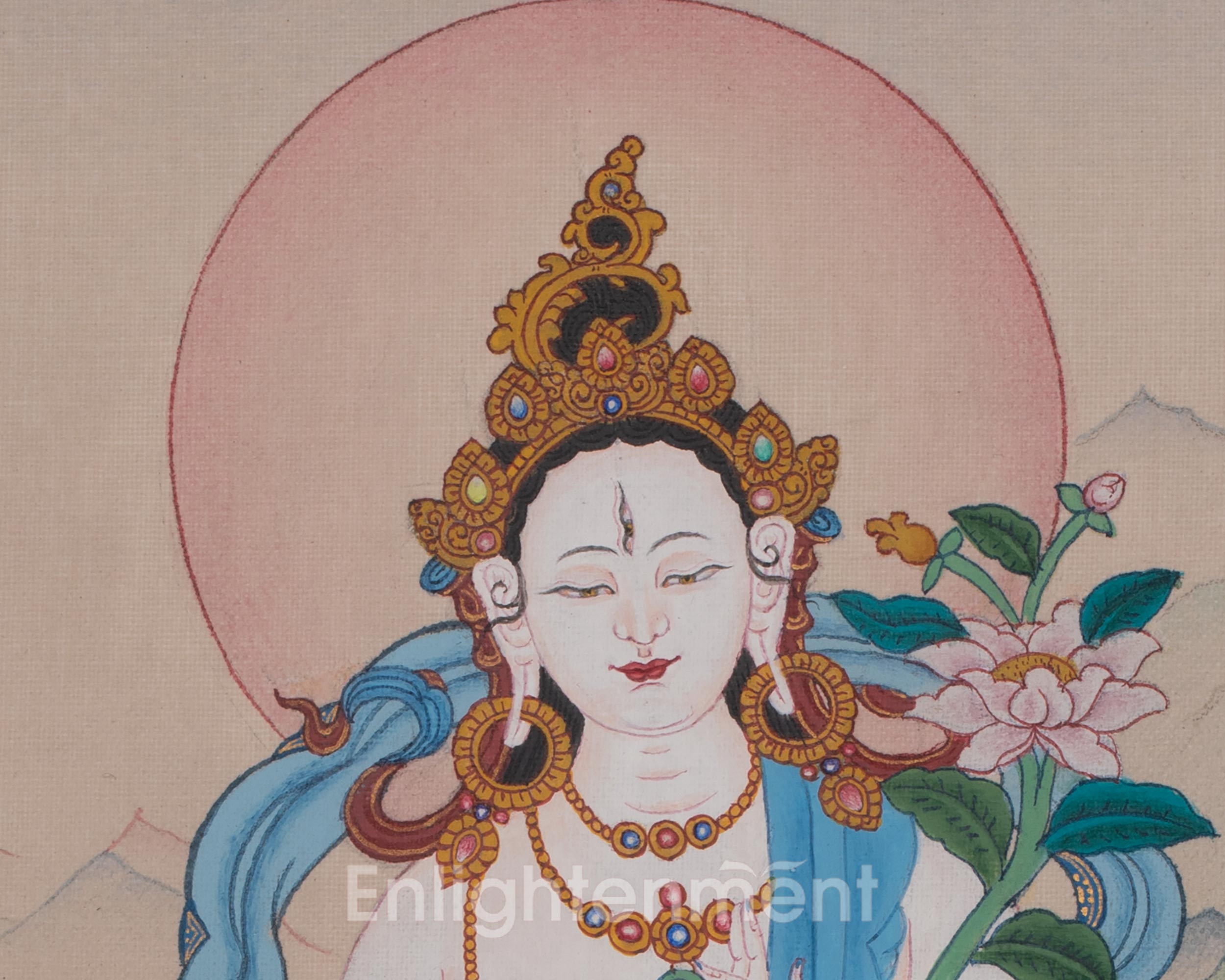 White Tara Longevity Artwork | Meditation Thangka | Seven Eyed Deity | Home Decor