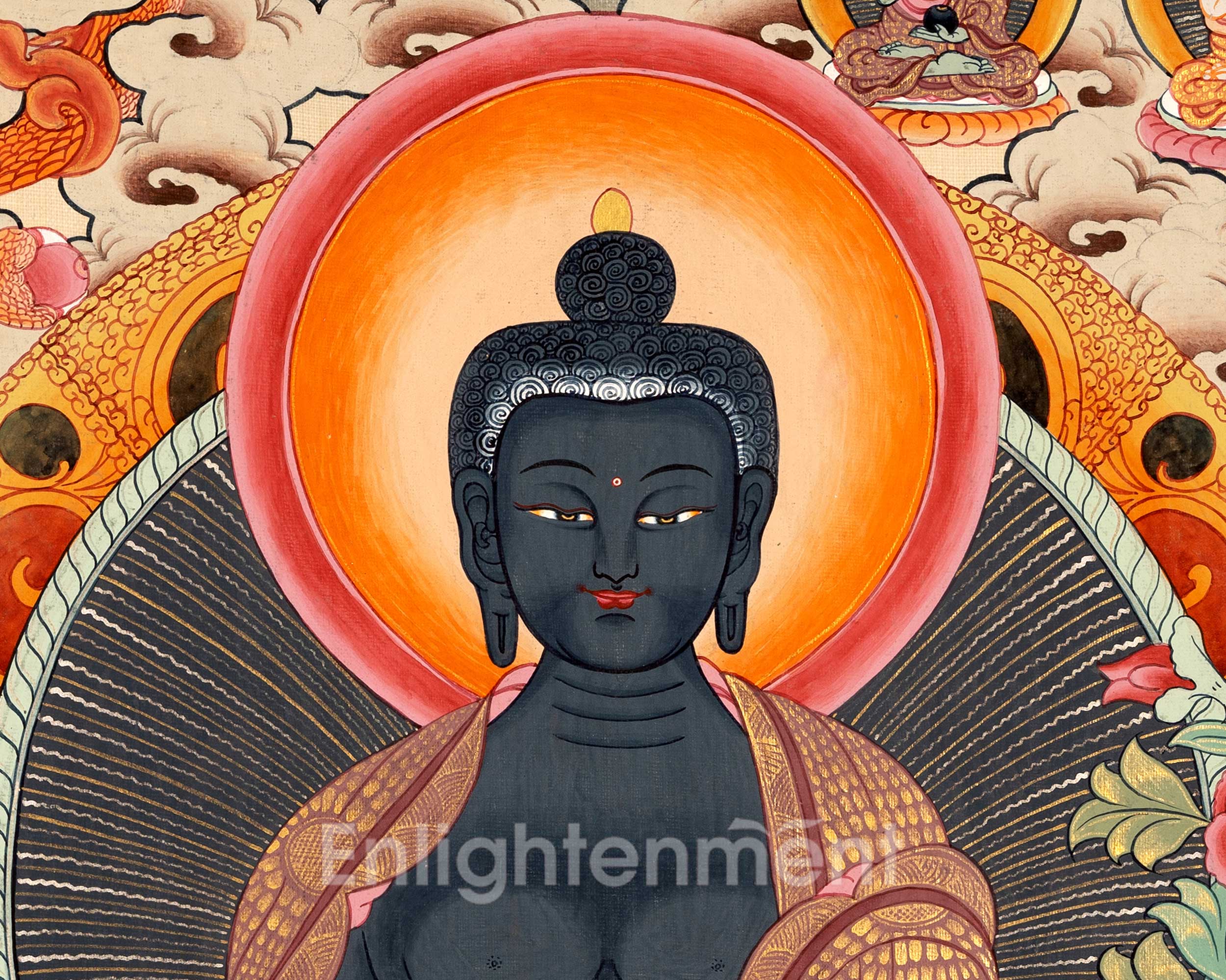 Medicine Buddha Originally Hand-Painted On Cotton Canvas | Shariputra and Maudalyana By His Side