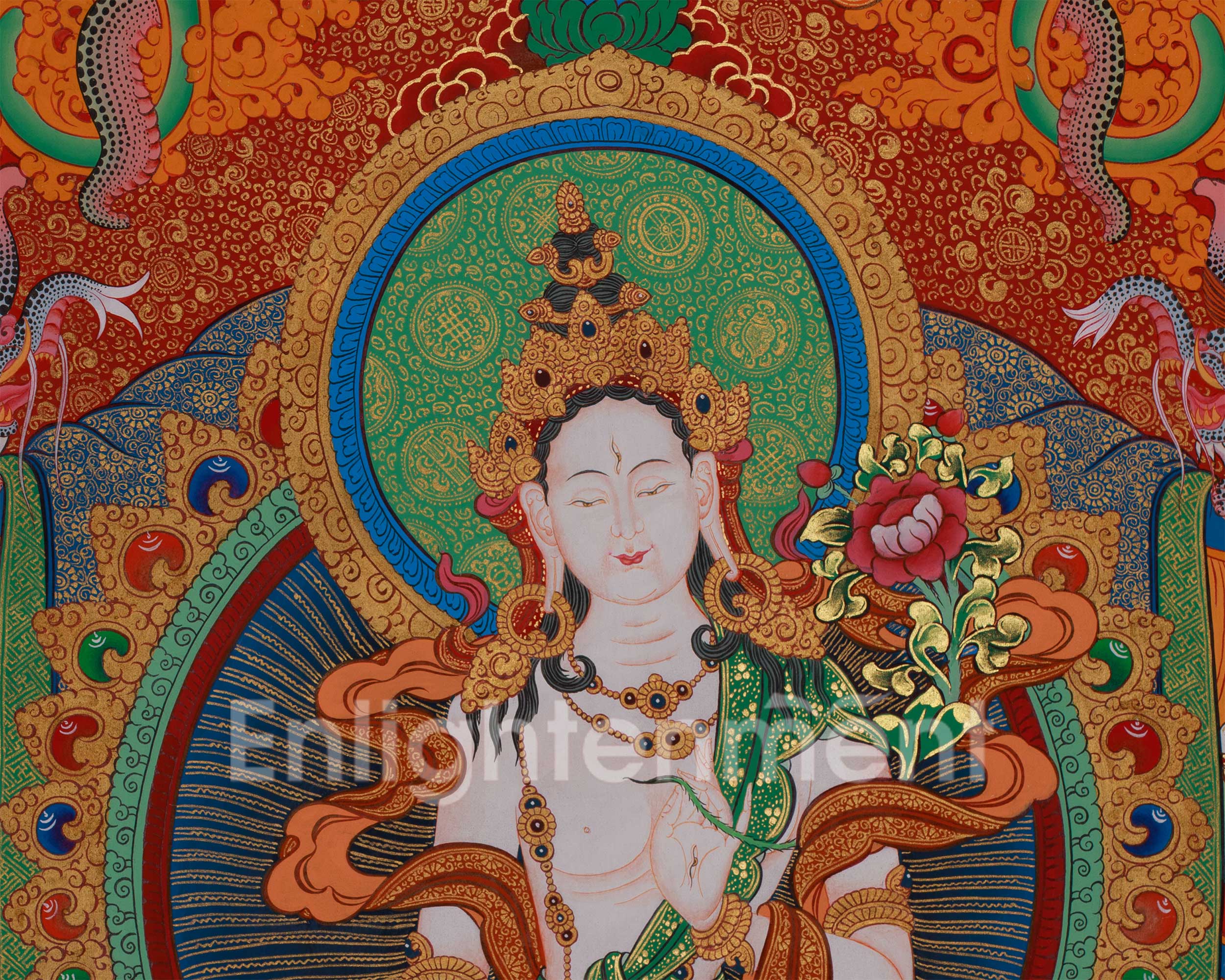 Tara with Buddhas and Bodhisattvas | White Tara Thangka for Healing, Wisdom & Longevity