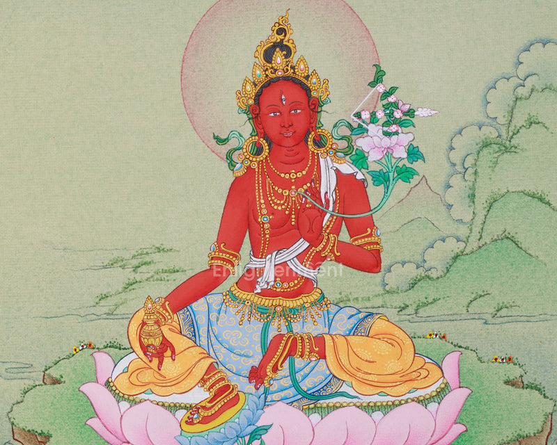 Detailed Red Tara Thangka | Stone Colors of Tibet