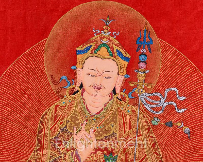 Guru Sangye Thangka | Eight Manifestations of Padmasambhava | Red & Gold Artwork