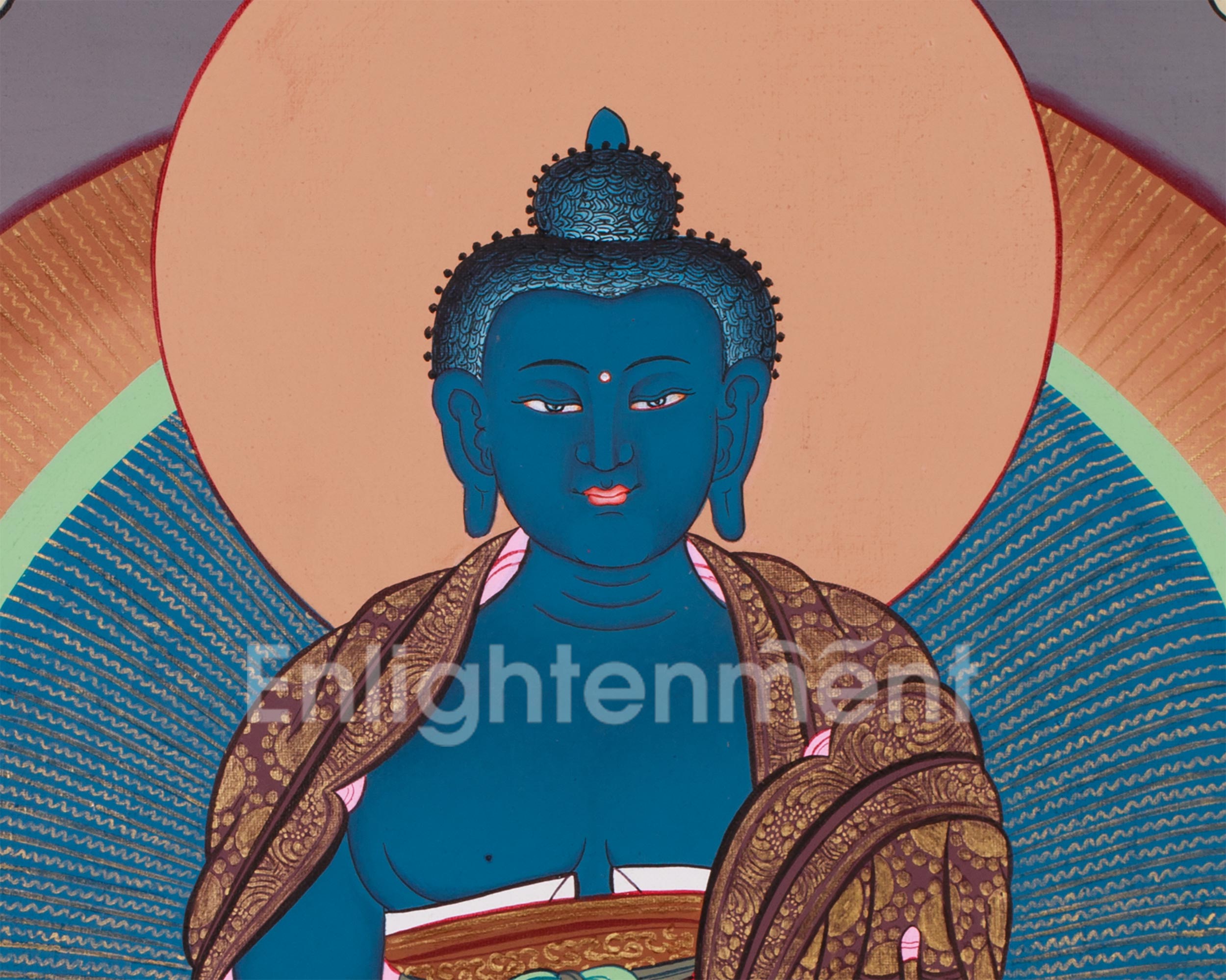 Hand-Painted Thangka of Blue Buddha, Bhaisajyaguru | Tibetan Healing Buddha