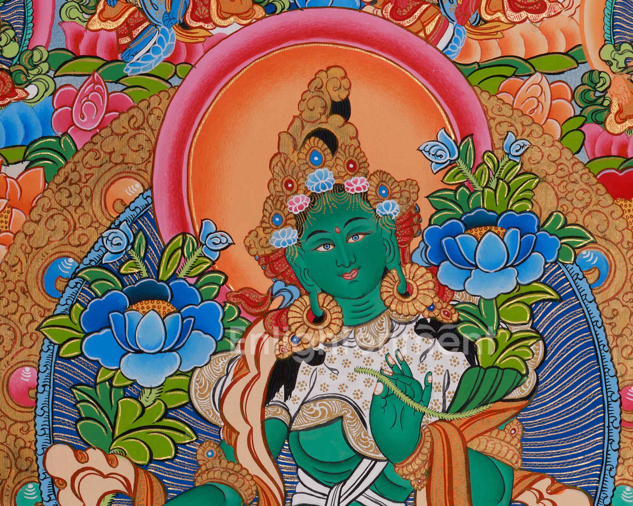 Radiant 21 Tara Divine Thangka | Tibetan Goddess of Compassion and Protection
