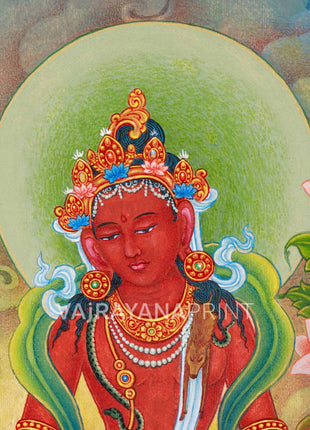 Red Chenrezig Thangka Print | Boddhisattva Avalokiteshvara | Traditional Art Print of Chenresig