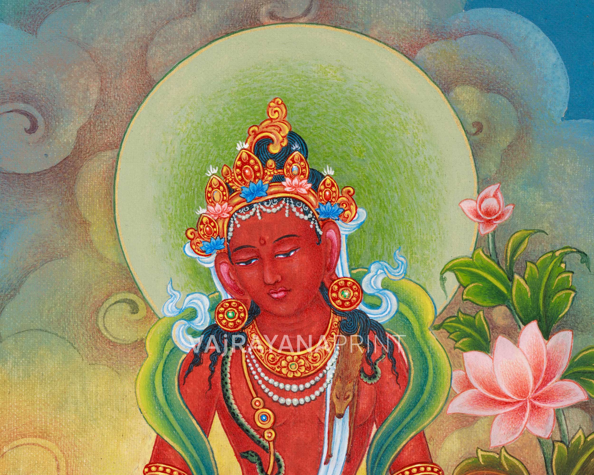 Red Chenrezig Thangka Print | Boddhisattva Avalokiteshvara | Traditional Art Print of Chenresig