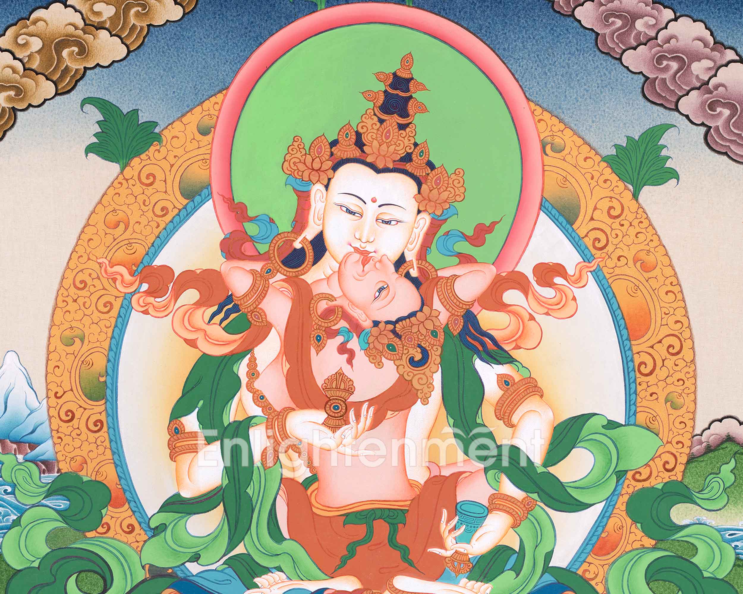 Vajrasattva with Consort Thangka Art | Traditional Yab-Yum Painting | Religious Decors