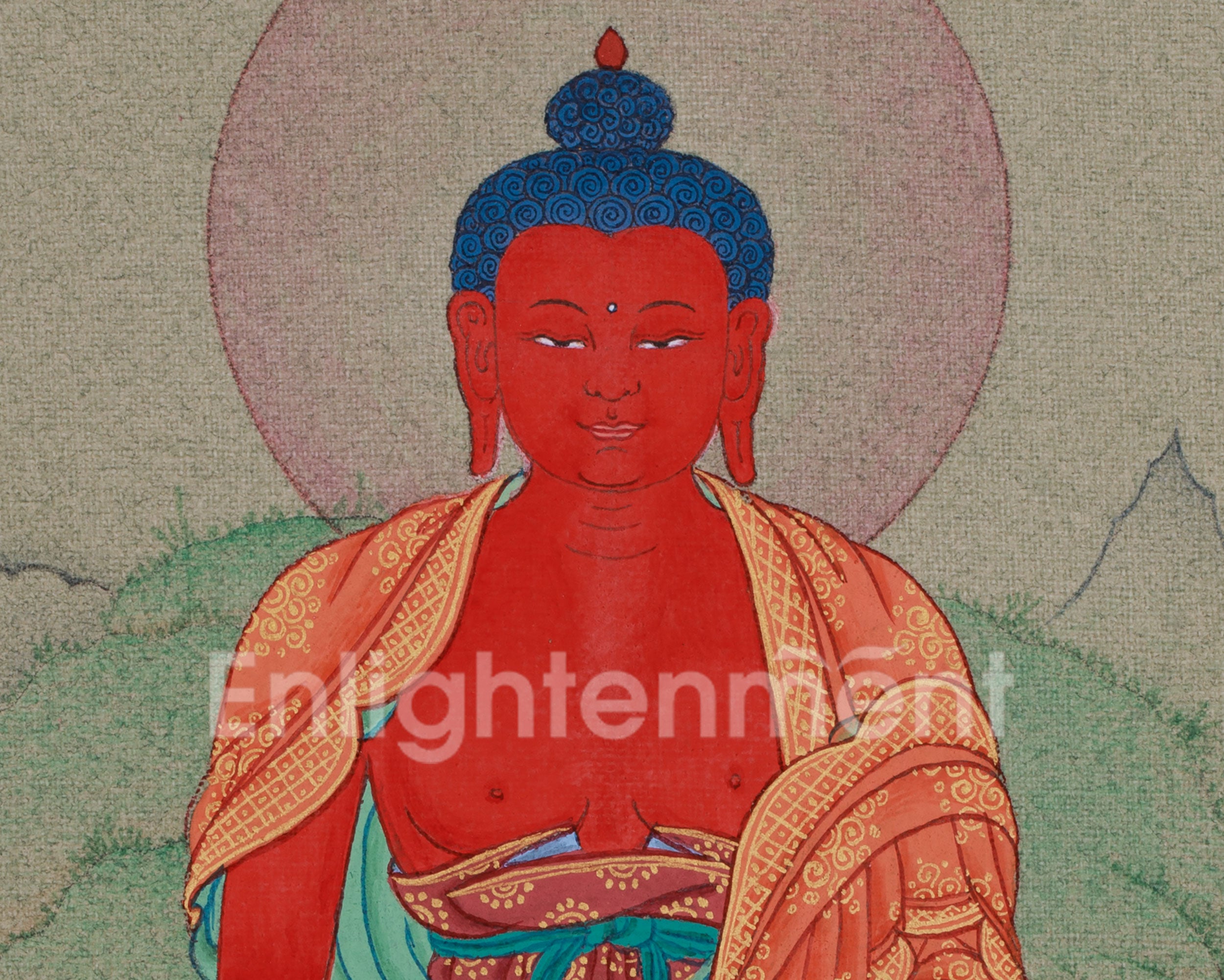 Ruby Red Amitabha Buddha Thangka | Infinite Light & Compassion