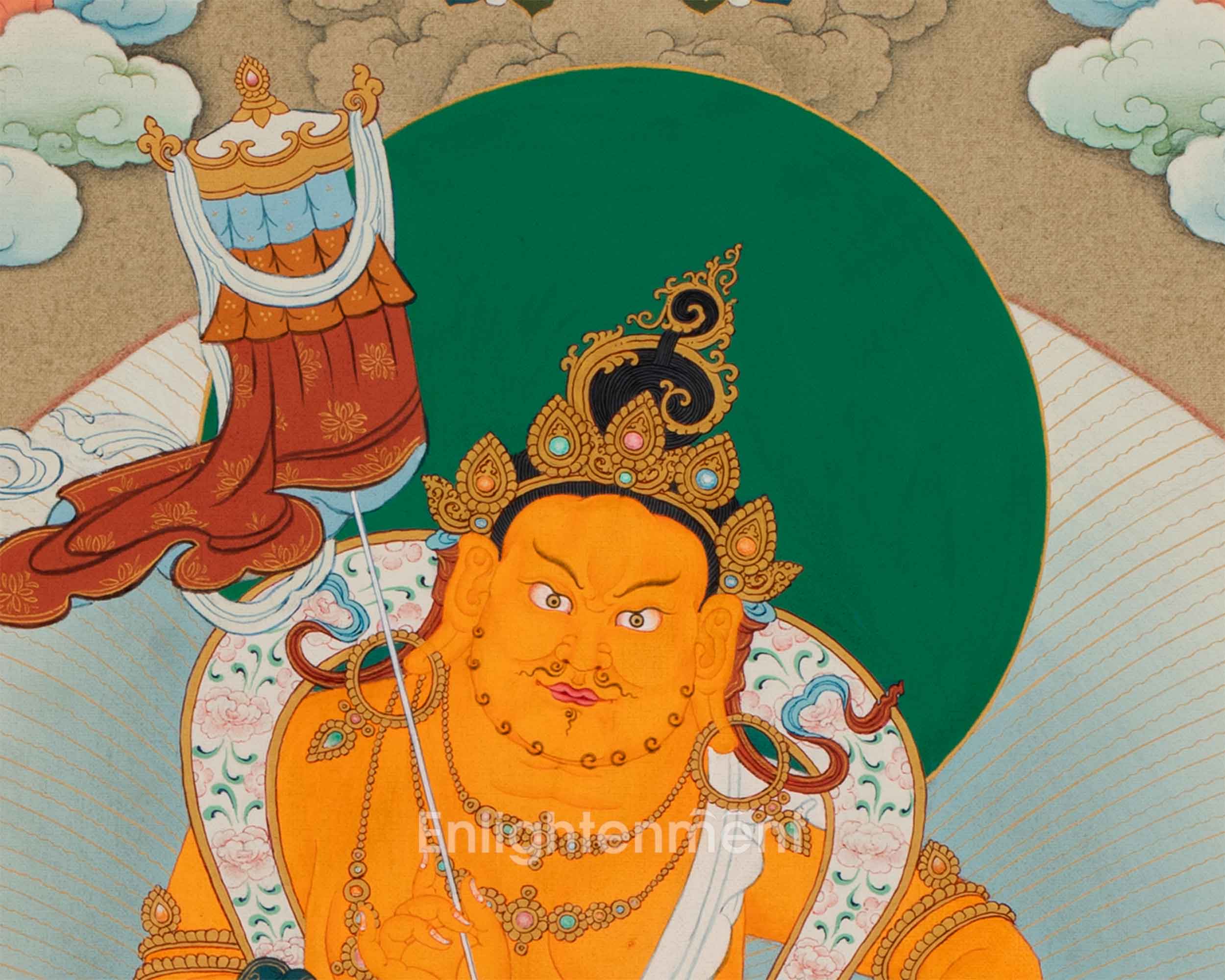 The Five Dzambhala Thangka - A Tapestry of Wealth and Abundance | Buddhist Wealth Deity Canvas