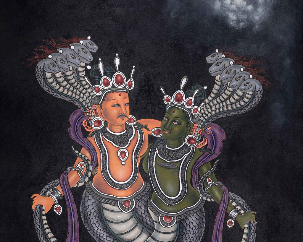 Naga Raja and Naga Rani Thangka Print | Hindu Deity Canvas Print