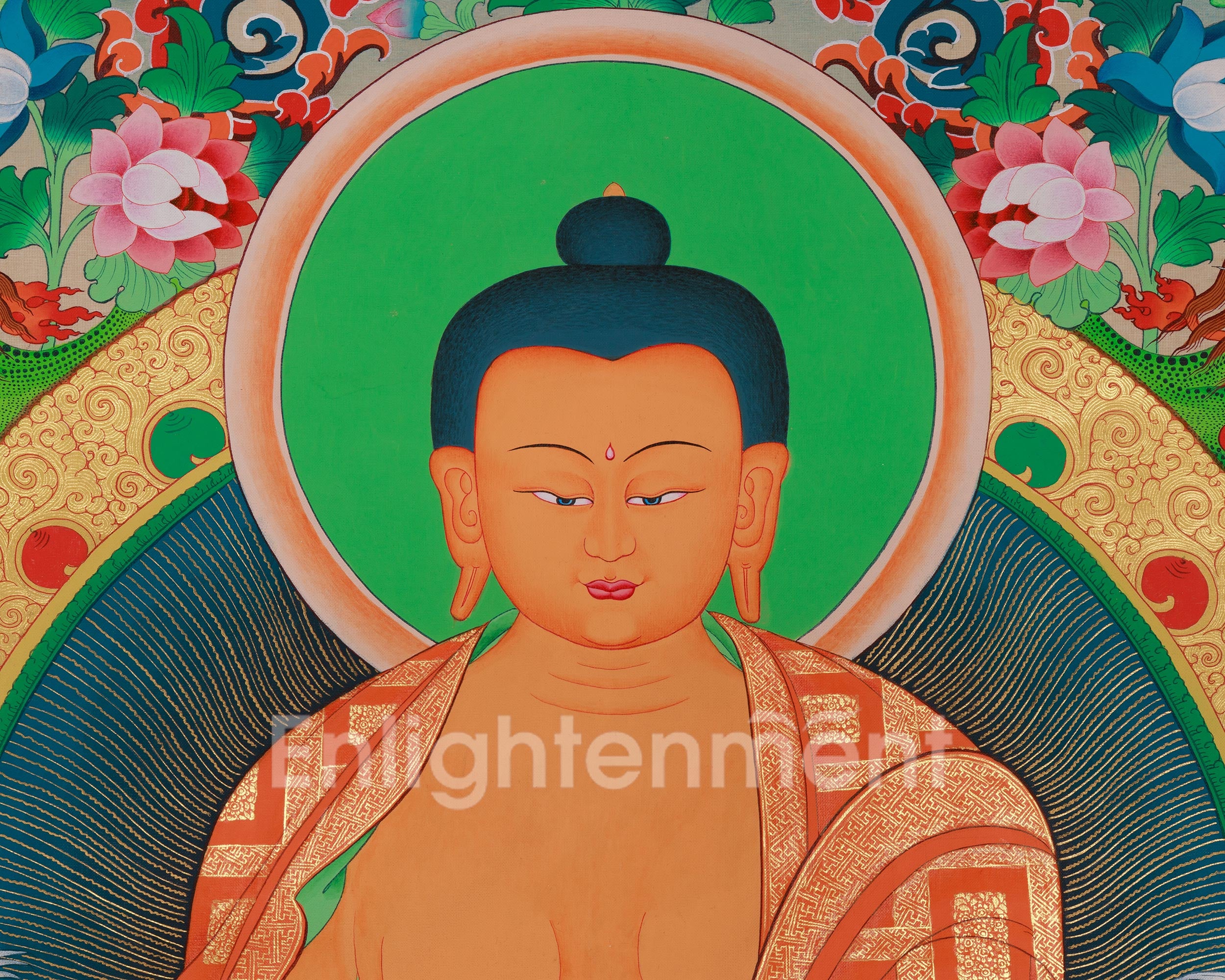 Shakyamuni Buddha With Five Dhyani Buddhas Thangka | Enlightenment and Wisdom