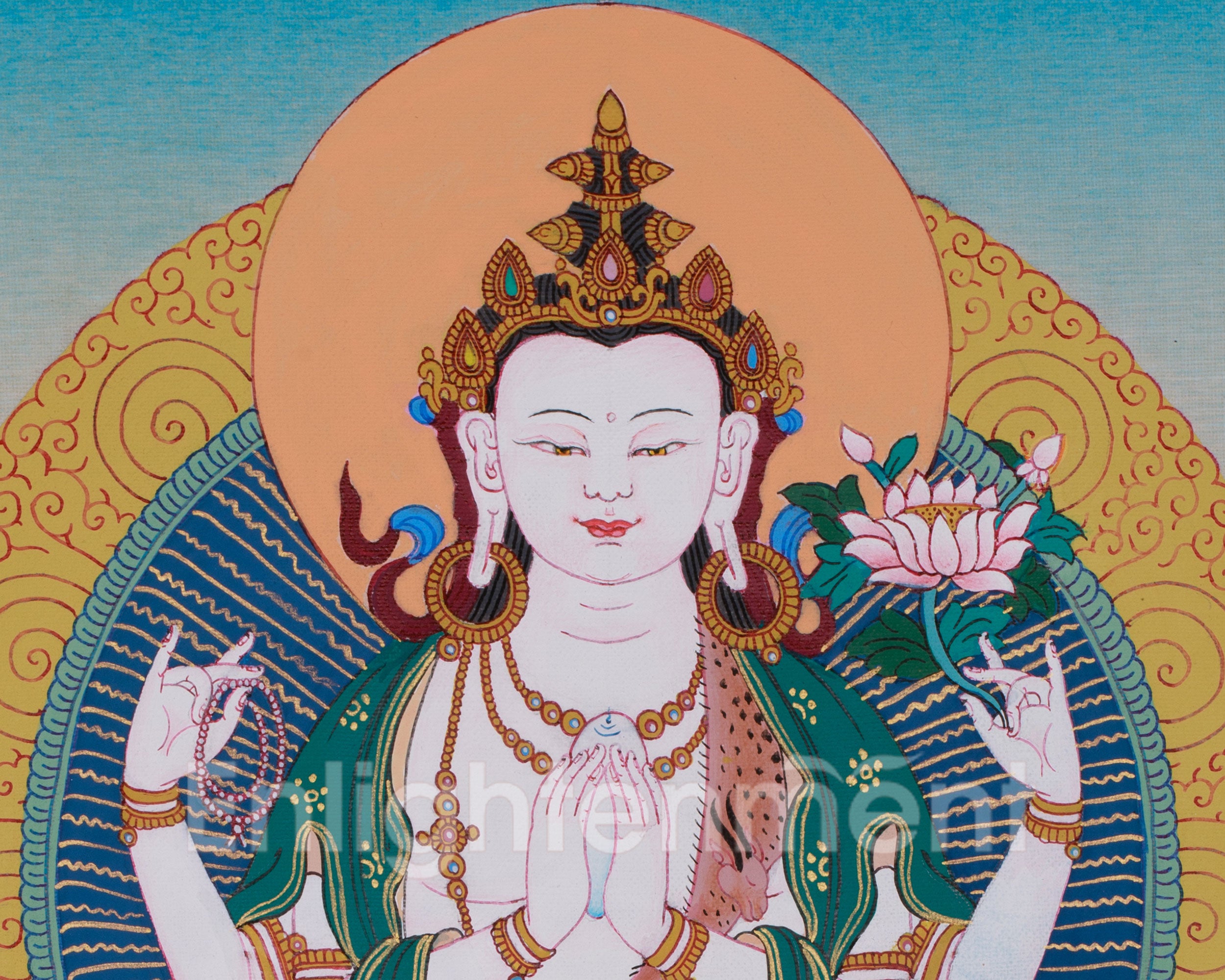 The Embodiment of Compassion, Chenrezig Thangka | Four Armed Avalokiteshvara