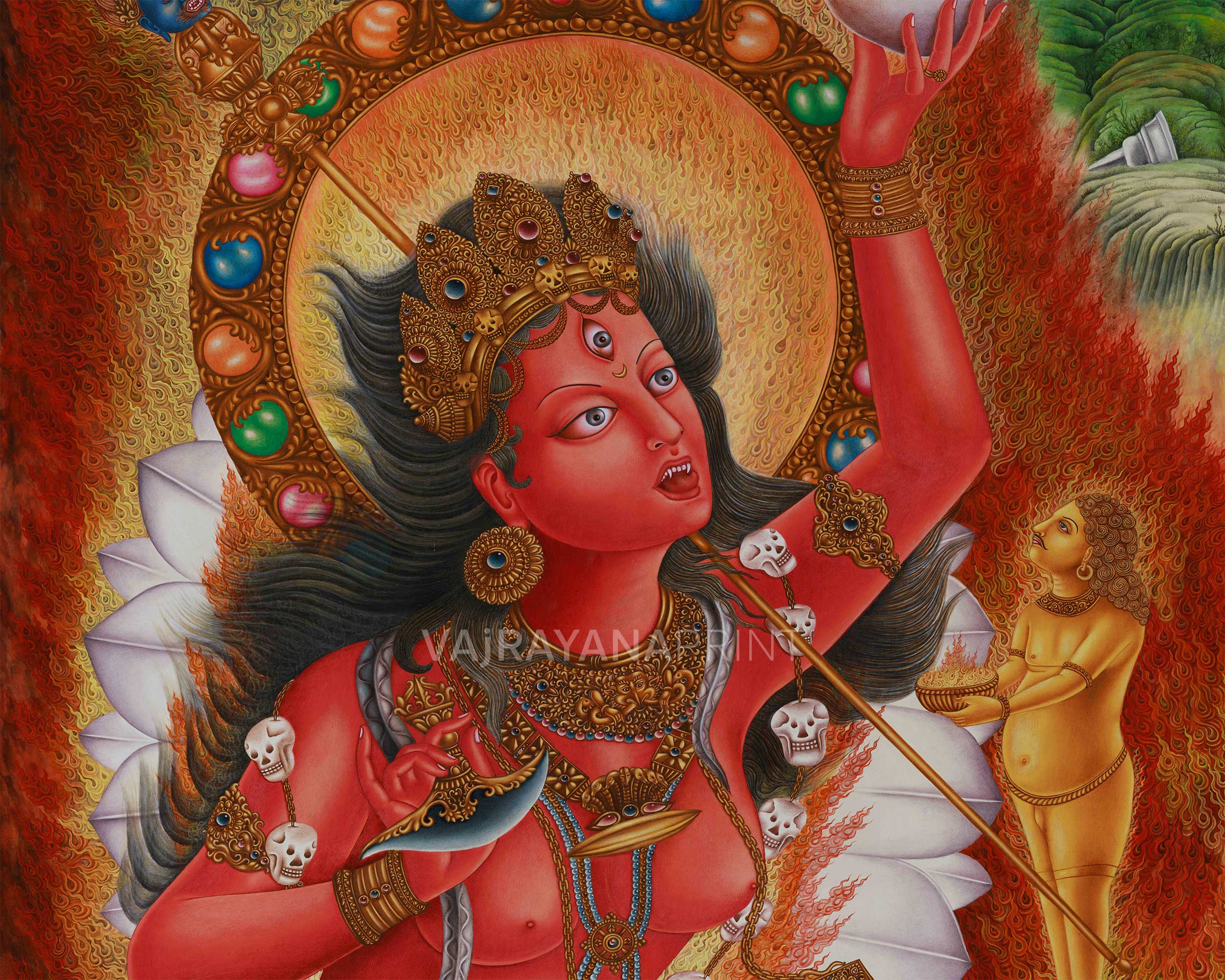 Female Buddha, Vajrayogini Thangka Print | Fierce Wisdom in Giclée Cotton Canvas