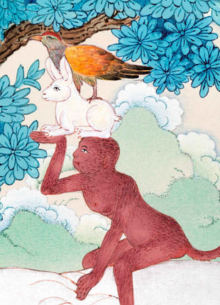 The Tale of Four Harmonious Friends | Tale of Jātaka Thangka | Religious Buddhist Art
