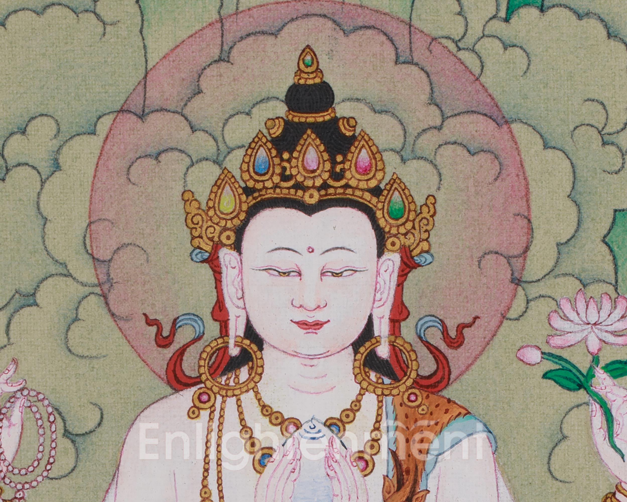 Chenrezig Buddhist Art | Sacred Compassion Buddha | Avalokiteshvara Thangka