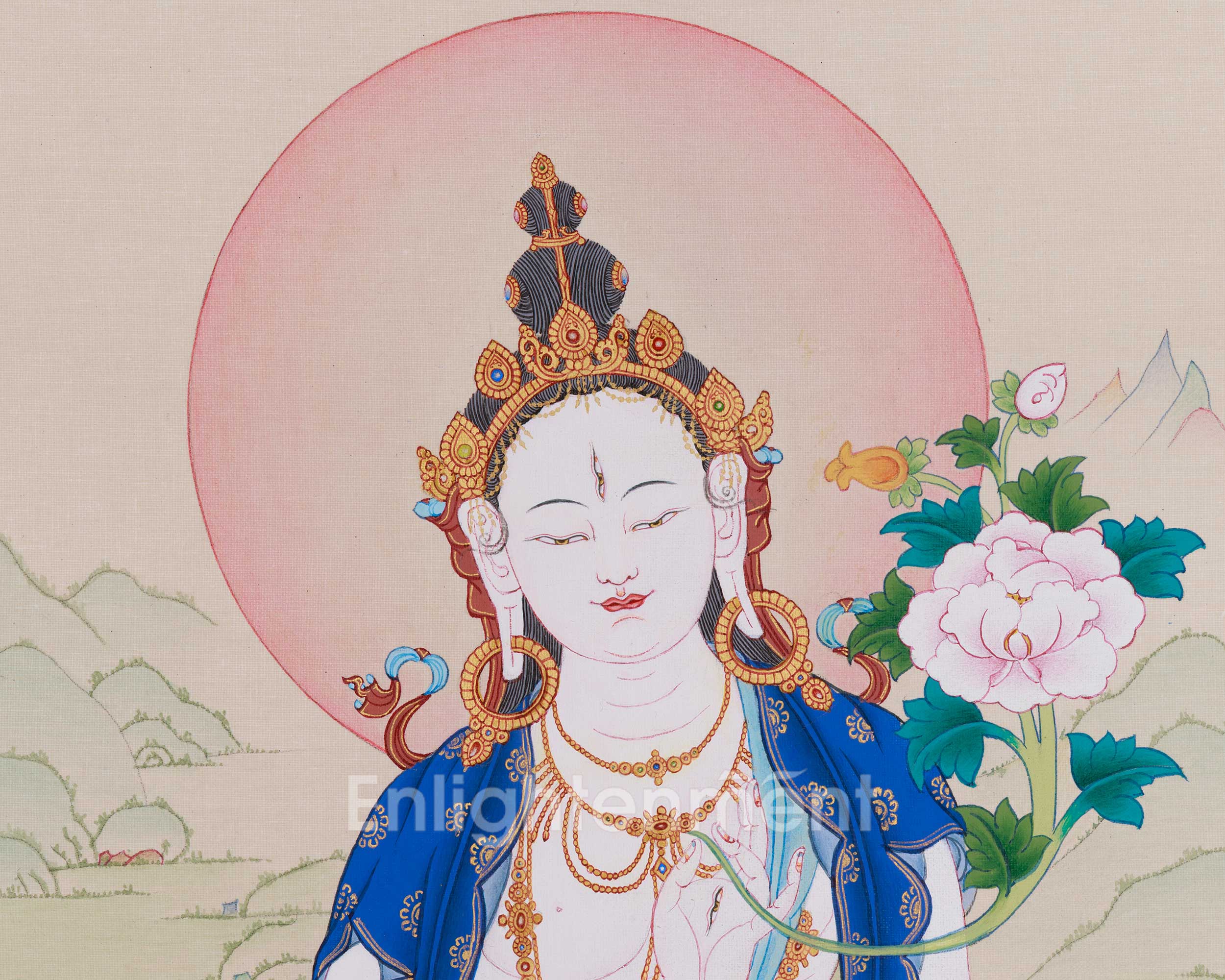 Traditional Art of White Tara | Seven-Eyed Deity Thangka