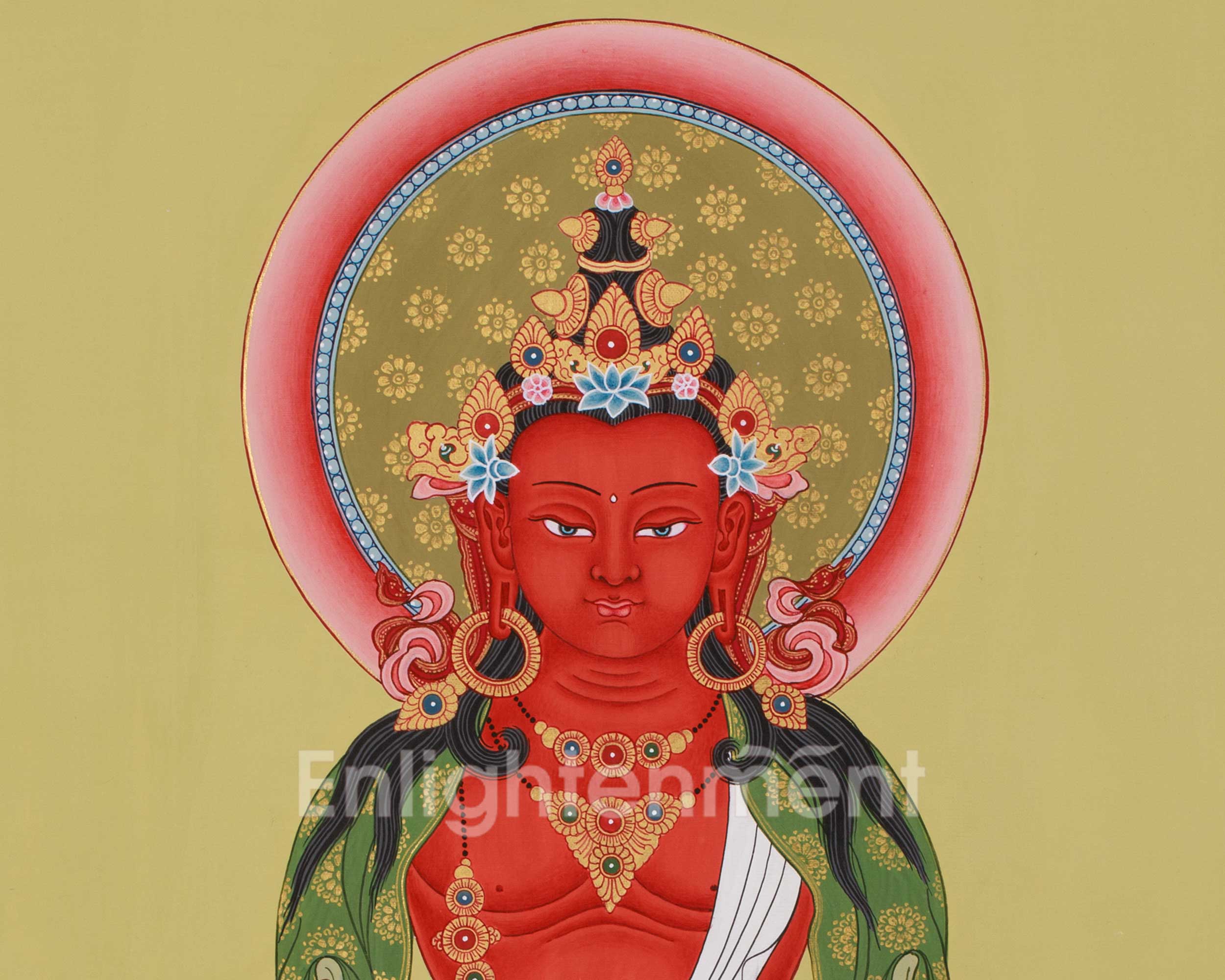 24-Inch Amitayus Buddha Thangka | Hand-Painted Red Buddha on Cotton Canvas