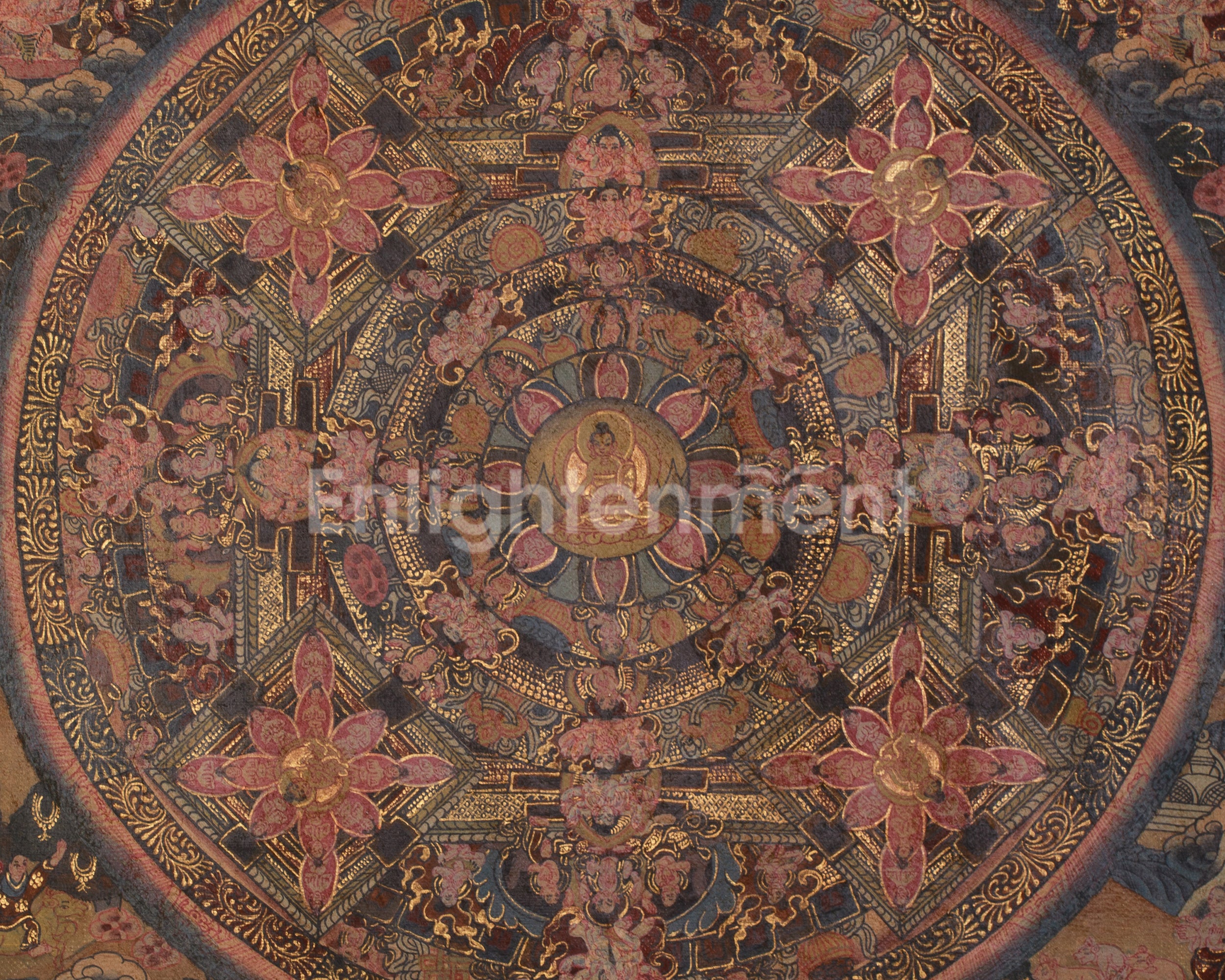 The Vintage Buddha Mandala Thangka | Celestial Buddha & Four Mandalas