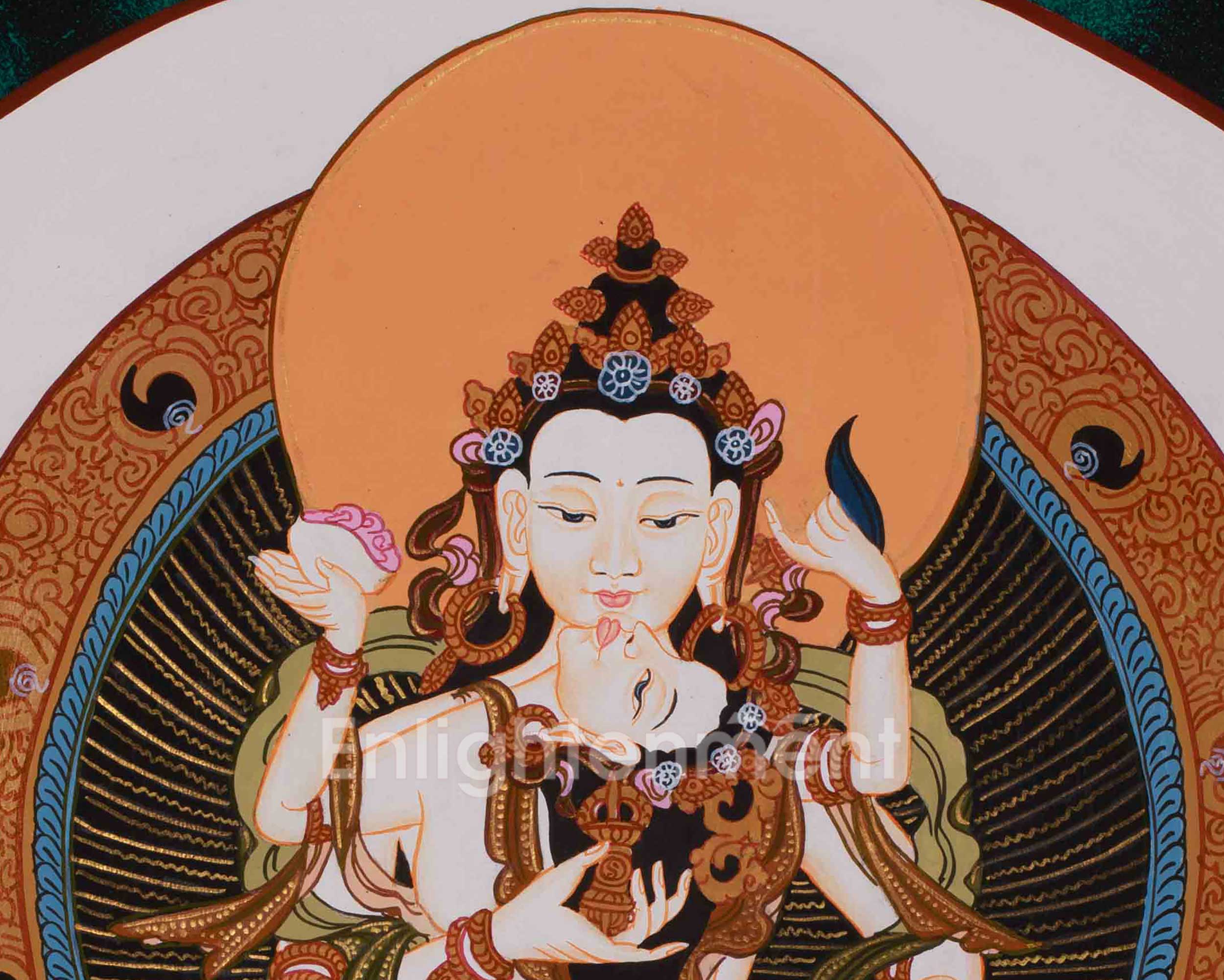 Traditional Thangka of Vajrasattva With Consort | Symbolized Purification and Enlightenment
